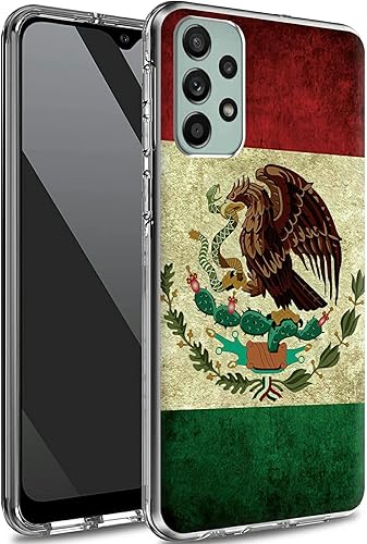 Rossy Funda para teléfono Samsung Galaxy A32 5G Galaxy A32 5G transparente con patrón de bandera mexicana vintage mexicana para mujeres y hombres,