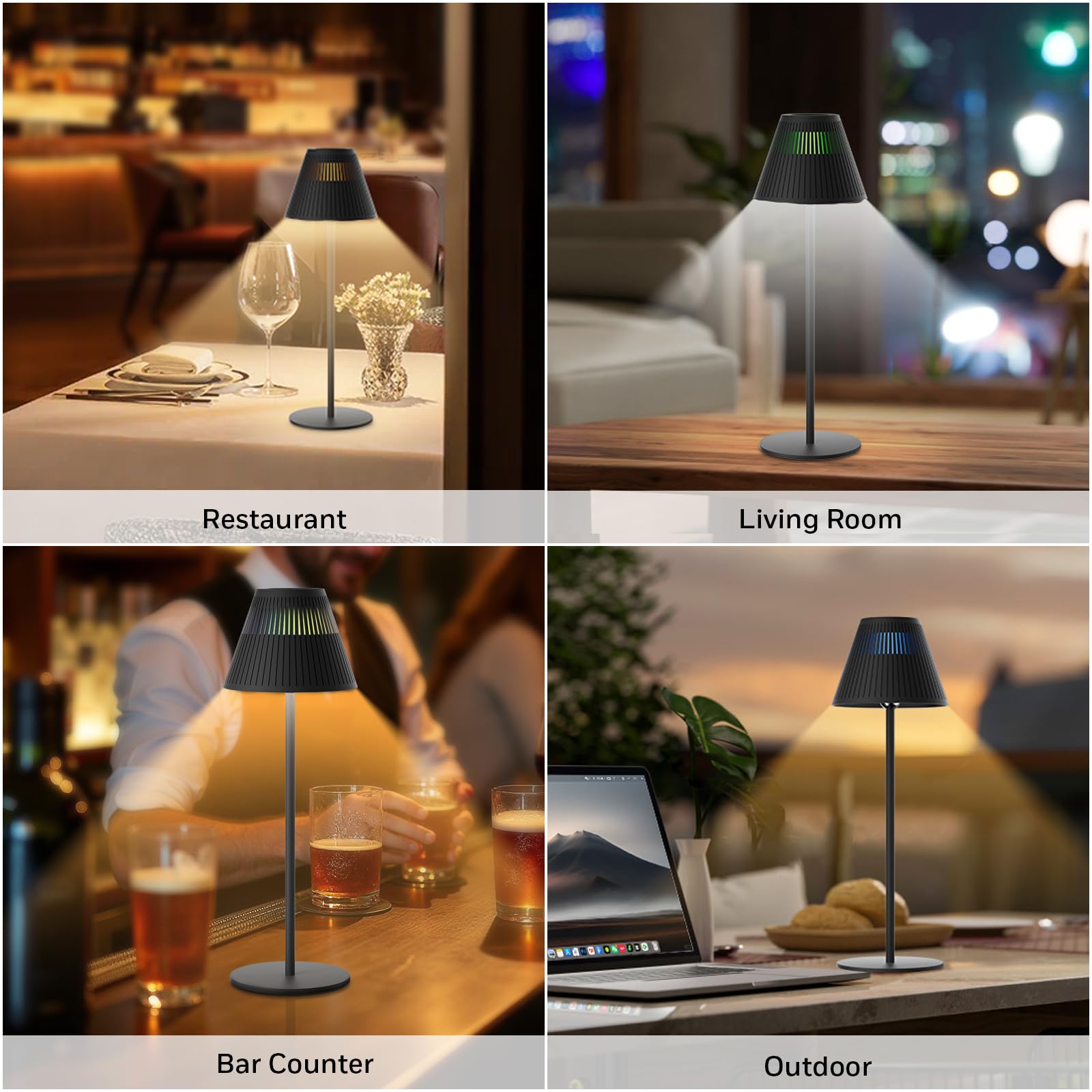 Honeywell Lampe de Table LED Sans Fil Rechargeable Lot de 2 avec RGB, 4 Modes de Couleur Lampe de Bureau Chevet Dimmable Contrôle Tactile Lampe pour Café Chambre Salon Noir