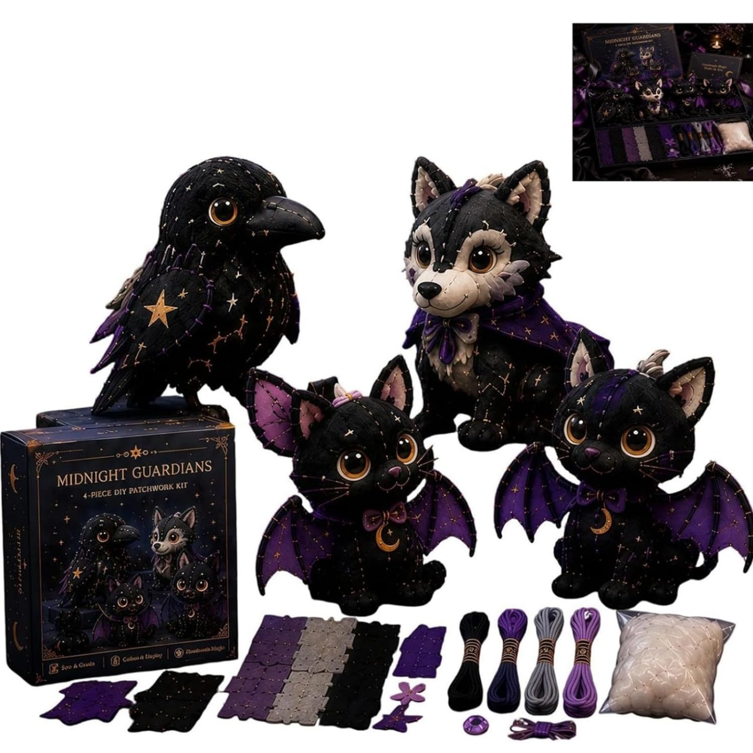 APOMNG 4 Piece DIY Patchwork Sewing Kit for Adults Beginners Fun Character Designs Handmade Felt Stuffed Craft Gift Set Home Decor,XL