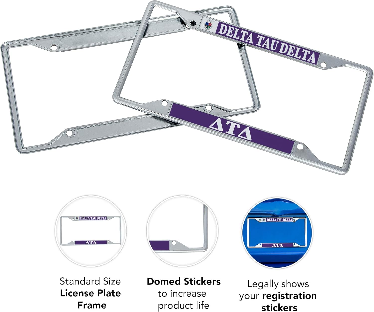 Desert Cactus Delta Tau Delta License Plate Frame Fraternity Crest Car Tag Holder for Front or Back of Car Officially Licensed Metal (Crest LP Frame)