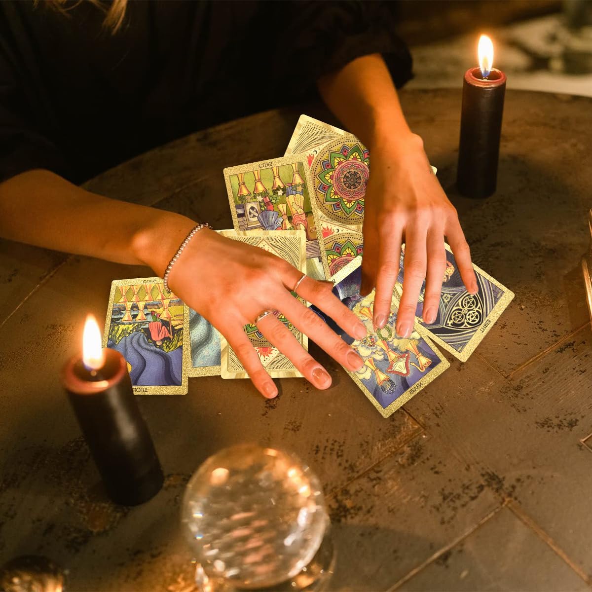 Set di 78 tarocchi in lamina d'oro, tarocchi con guida, mazzo di tarocchi classici, PVC, impermeabile e anti-rughe, mazzo di tarocchi, per principianti (Stelle e Luna, Oro)