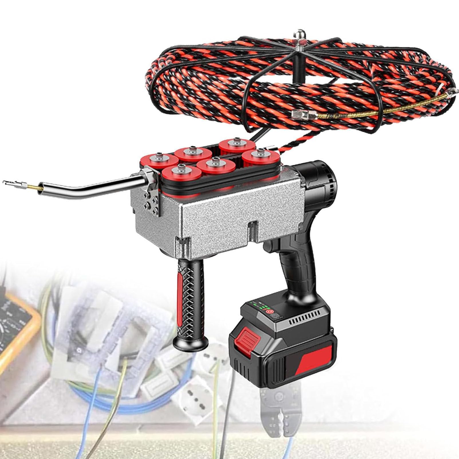 Máquina de cableado de pared para electricista, tracción en 6 ruedas, extractor de cable de velocidad ajustable para enhebrar cables eficientemente en construcción y trabajos eléctricos