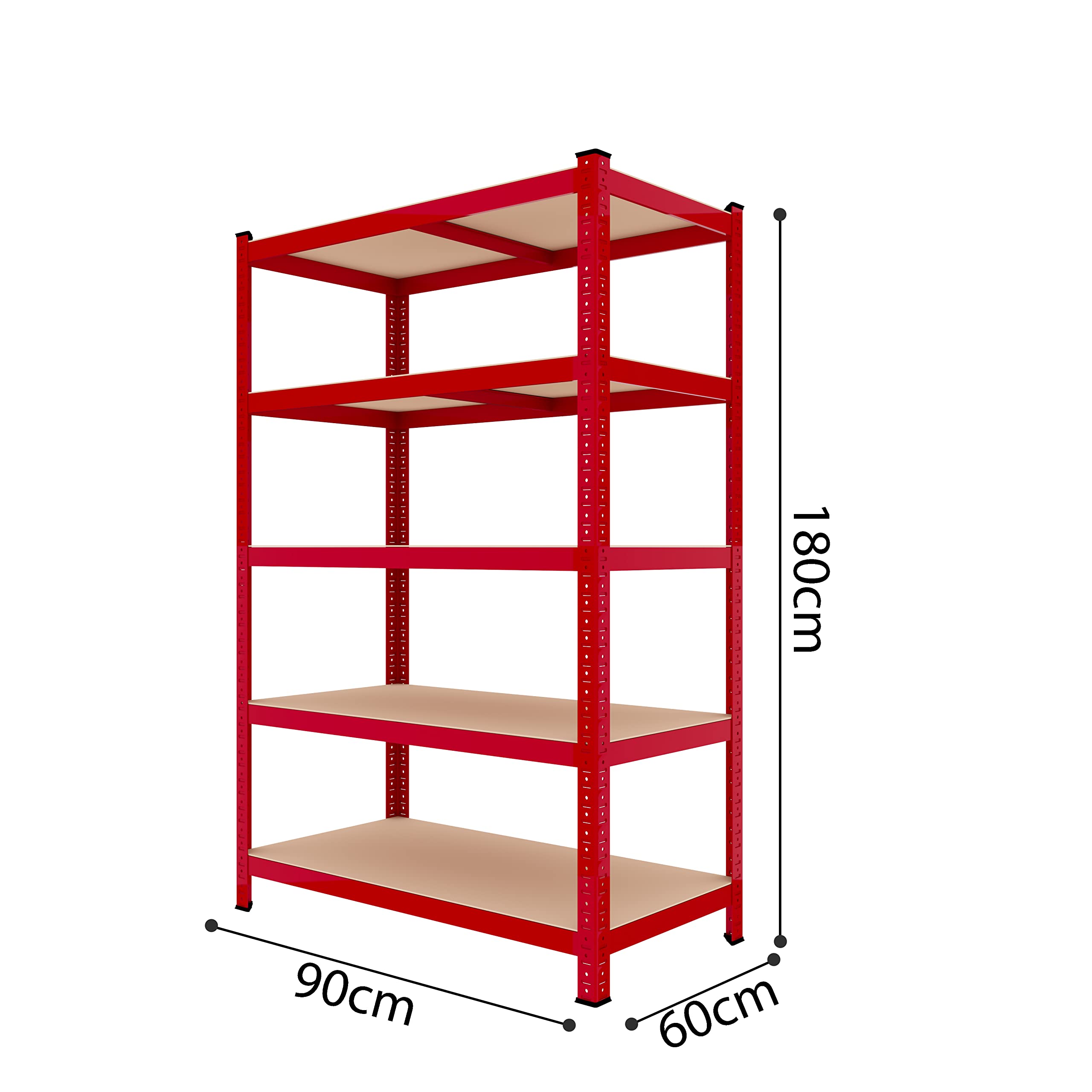 Bricozone Scaffale In MDF E Metallo Con 5 Ripiani Regolabili In Altezza Mensole Alta Portata Fino a 875 kg Garage Officina Cantina Capannone Magazzino Design Modulare 180 x 90 x 60 cm (Red)