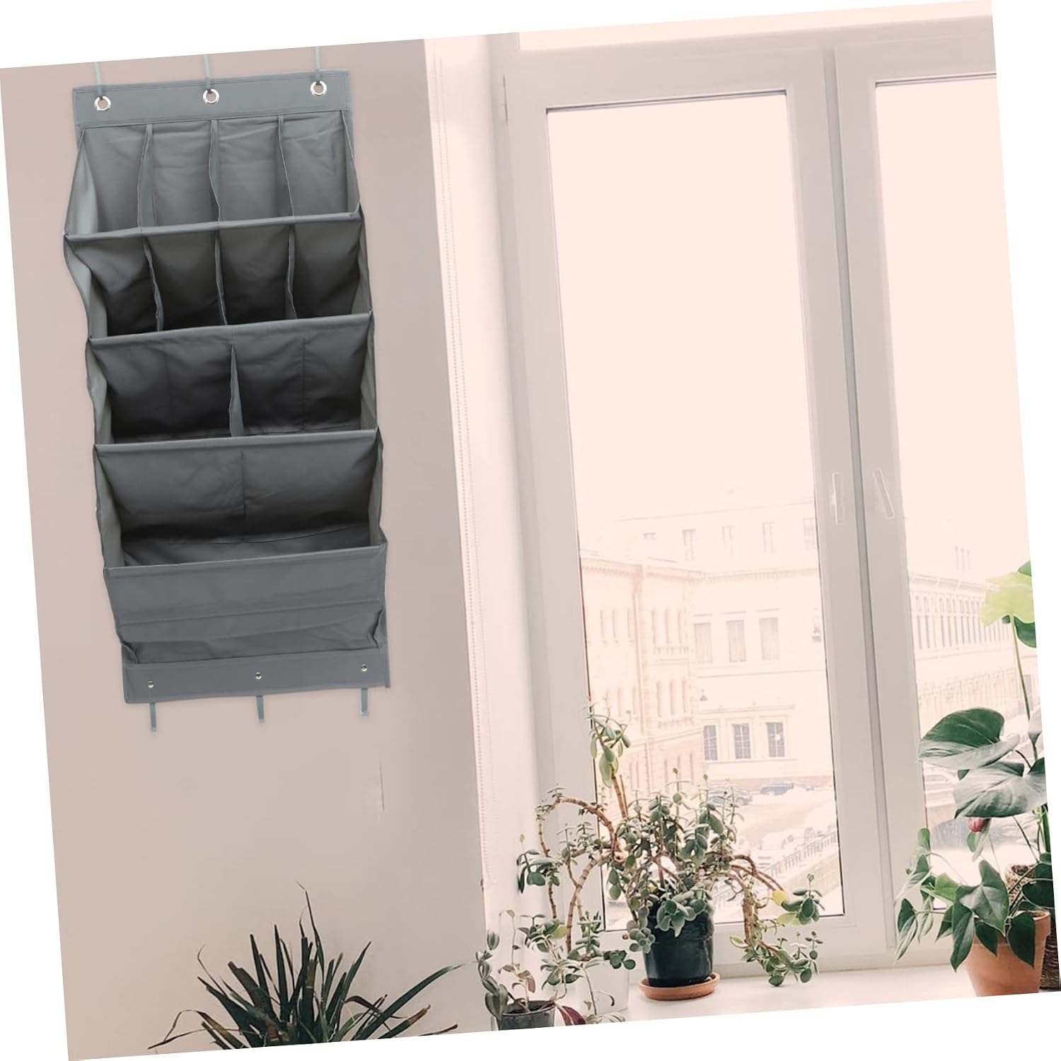 Multi-layer over The Door Organizer Gray Wall-mounted Storage Bag for Household Use Easy Access to Shoes Toys and Accessories