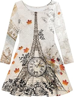 Girls Long Sleeve Casual Dress Fruits Floral Print Loose Fit Swing T Shirt Dress