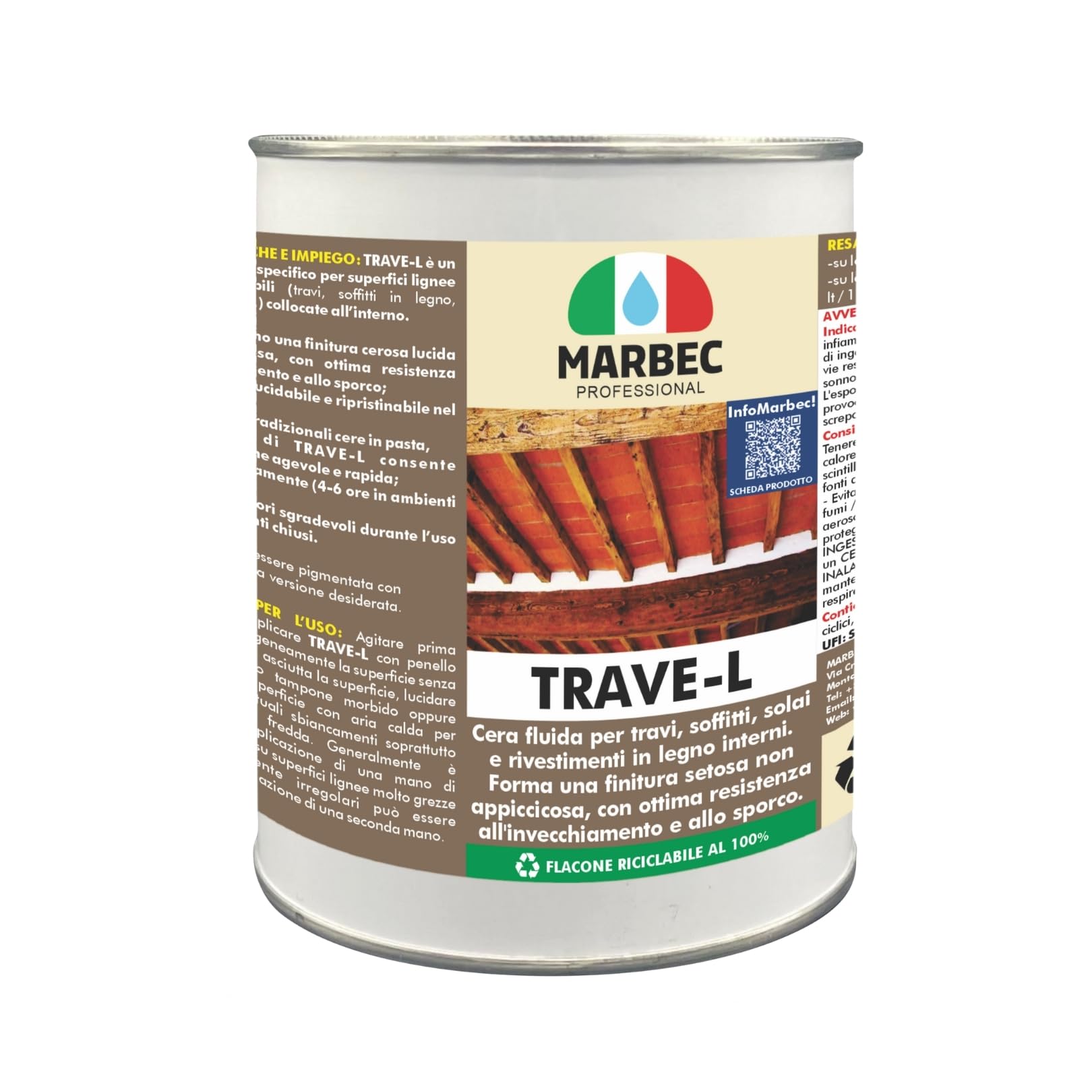 MARBEC TRAVE-L 1LT Finitore ceroso fluido per travi, soffittature e rivestimenti in legno