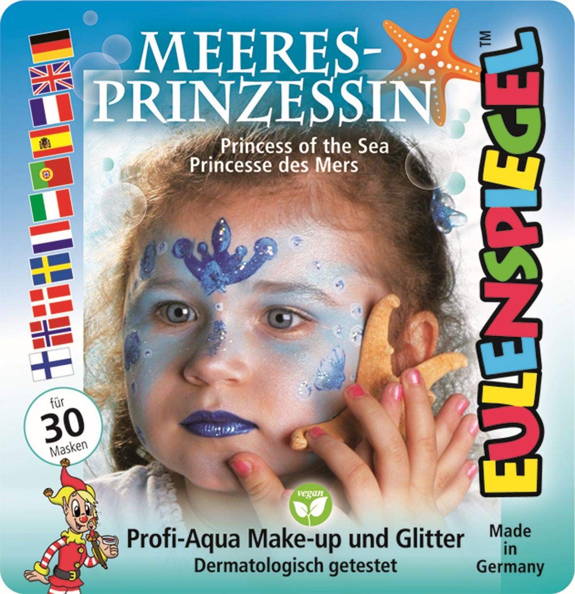 Eulenspiegel 204535 - Motiv-Set Meeresprinzessin, 3 Farben, 1 Glitzer, 1 Pinsel, 1 Anleitung, für ca. 30 Masken, Karneval, Motto-Party