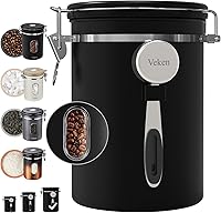 Vista 18 de Veken Recipiente de café con ventana, recipiente hermético de almacenamiento de alimentos de cocina de acero inoxidable con tapas, rastreador