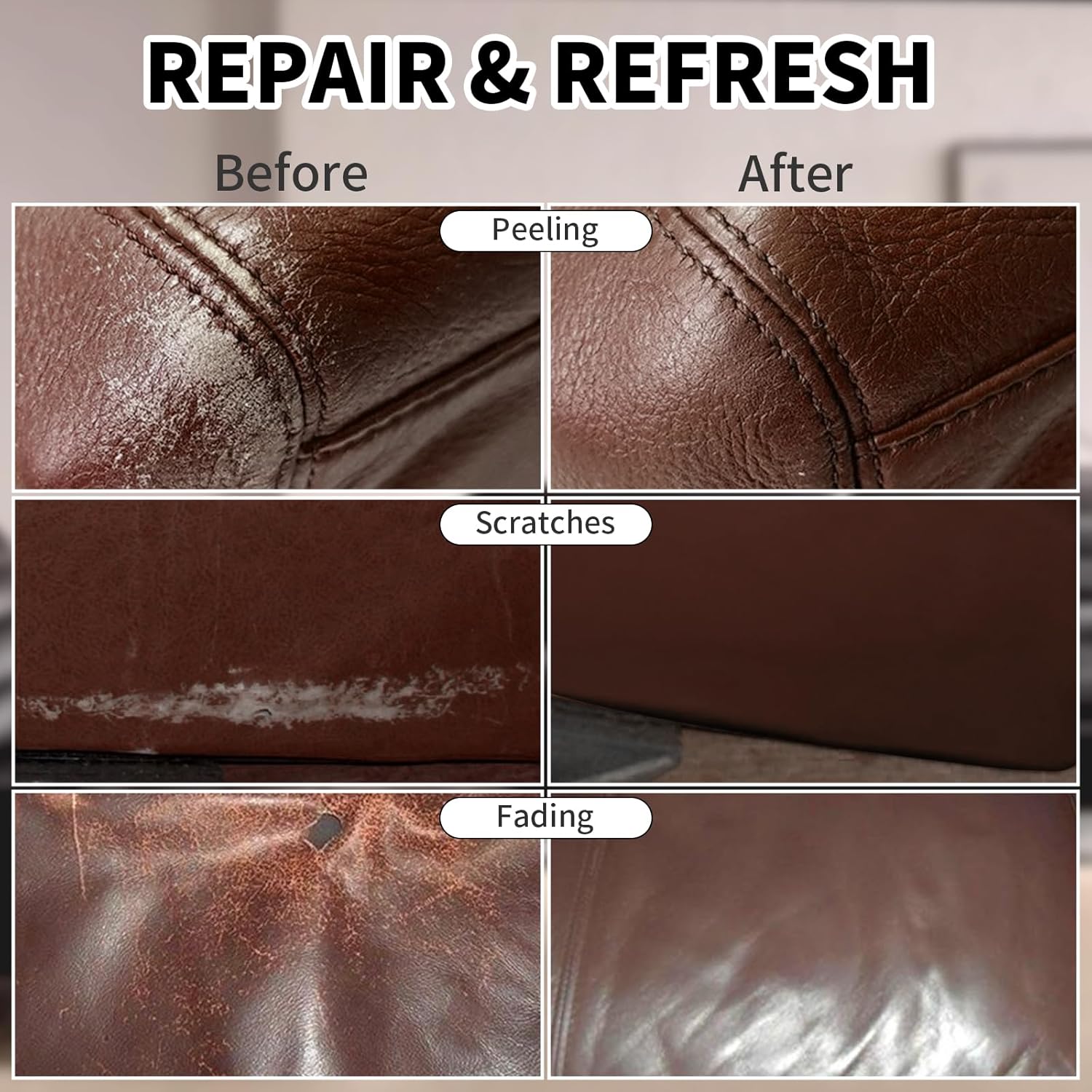 Leather Recoloring Balm,8.5oz Leather Color Restorer,Medium Brown Leather Repair kit for Furniture and Car Interior,Leather Couch Scratch Repair,Leather Dye Paint for Faded,Cracked and Damaged Leather - Image 3