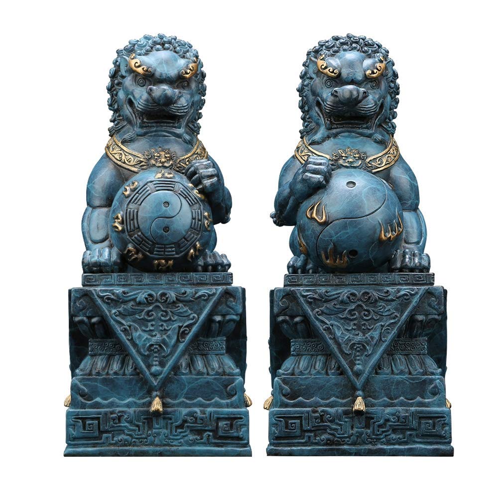 SnamicE Ornaments Large Beijing Lions Pair Foo Dogs Statues Pure Brass Chinese Decor Prosperity Accessories Figurine,Home and Office Wealth Good Luck Sculpture,A-S