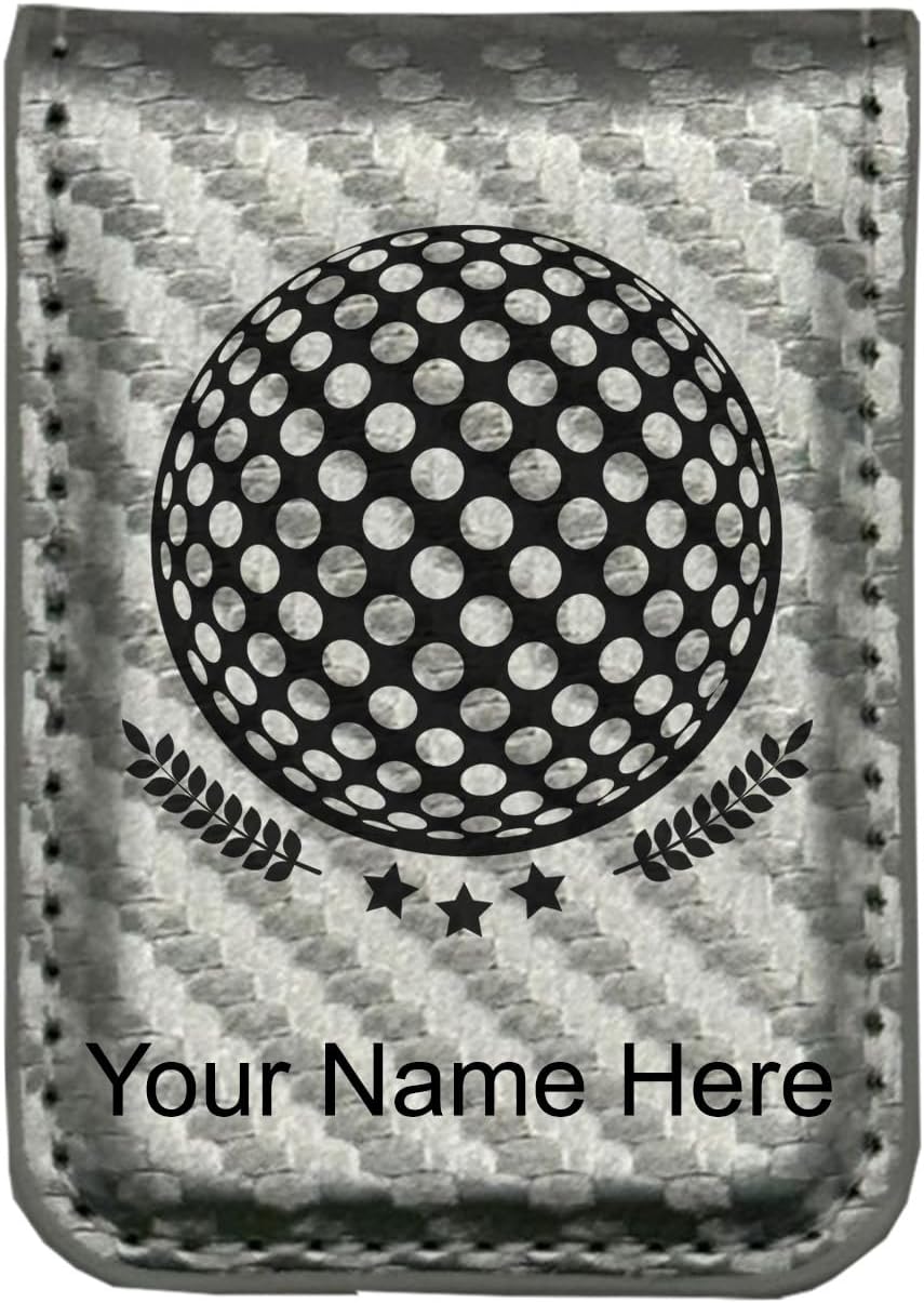 LaserGram Slim Magnetic Money Clip, Golf Ball, Personalized Engraving Included (Carbon Fiber Silver)