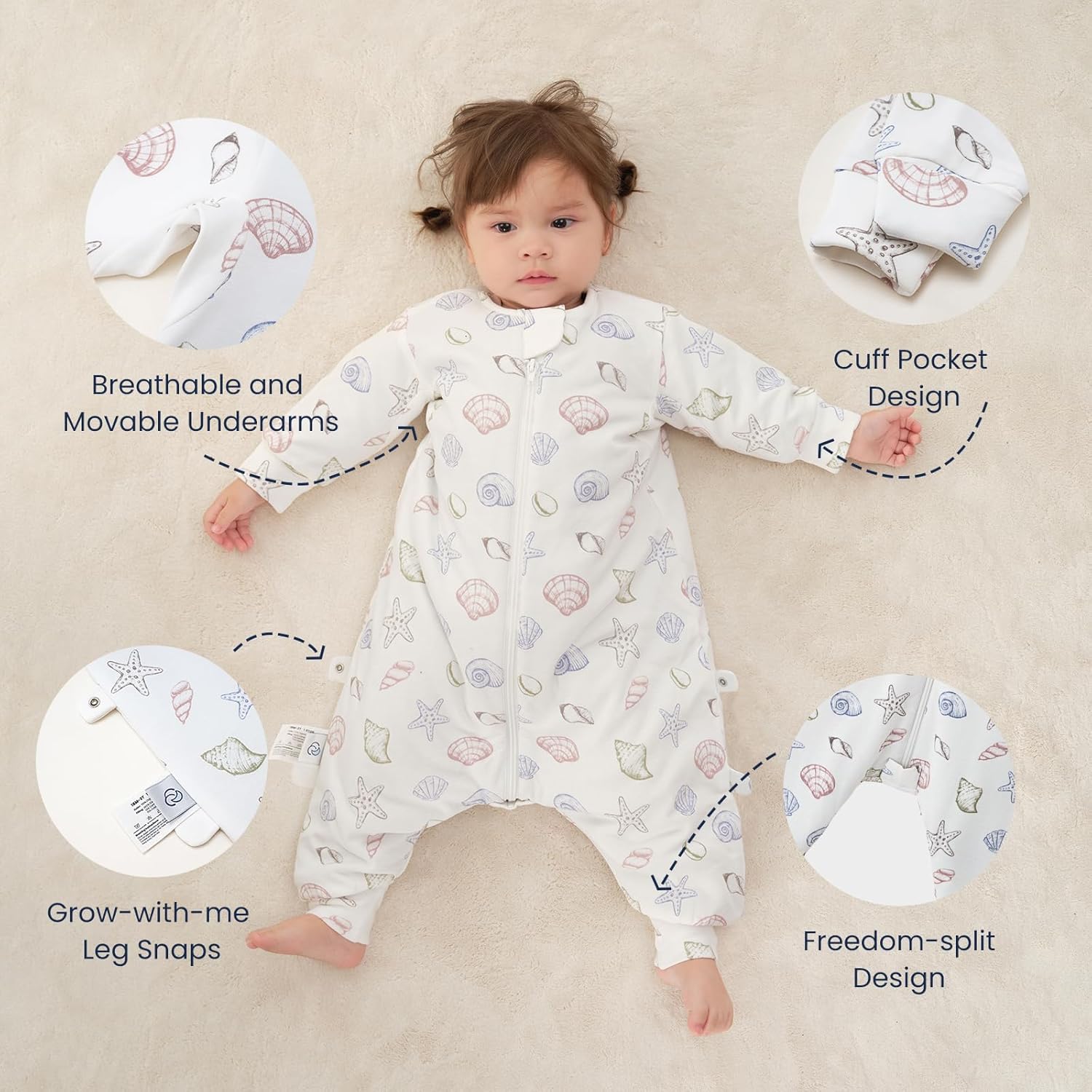kaiya baby Unisex Toddler Sleep Sack with Feet 1.0 Tog Split Legs Sleep Sack 18-36 Months, Sleep Bag Walker, Gifts for Boys & Girls, Shell