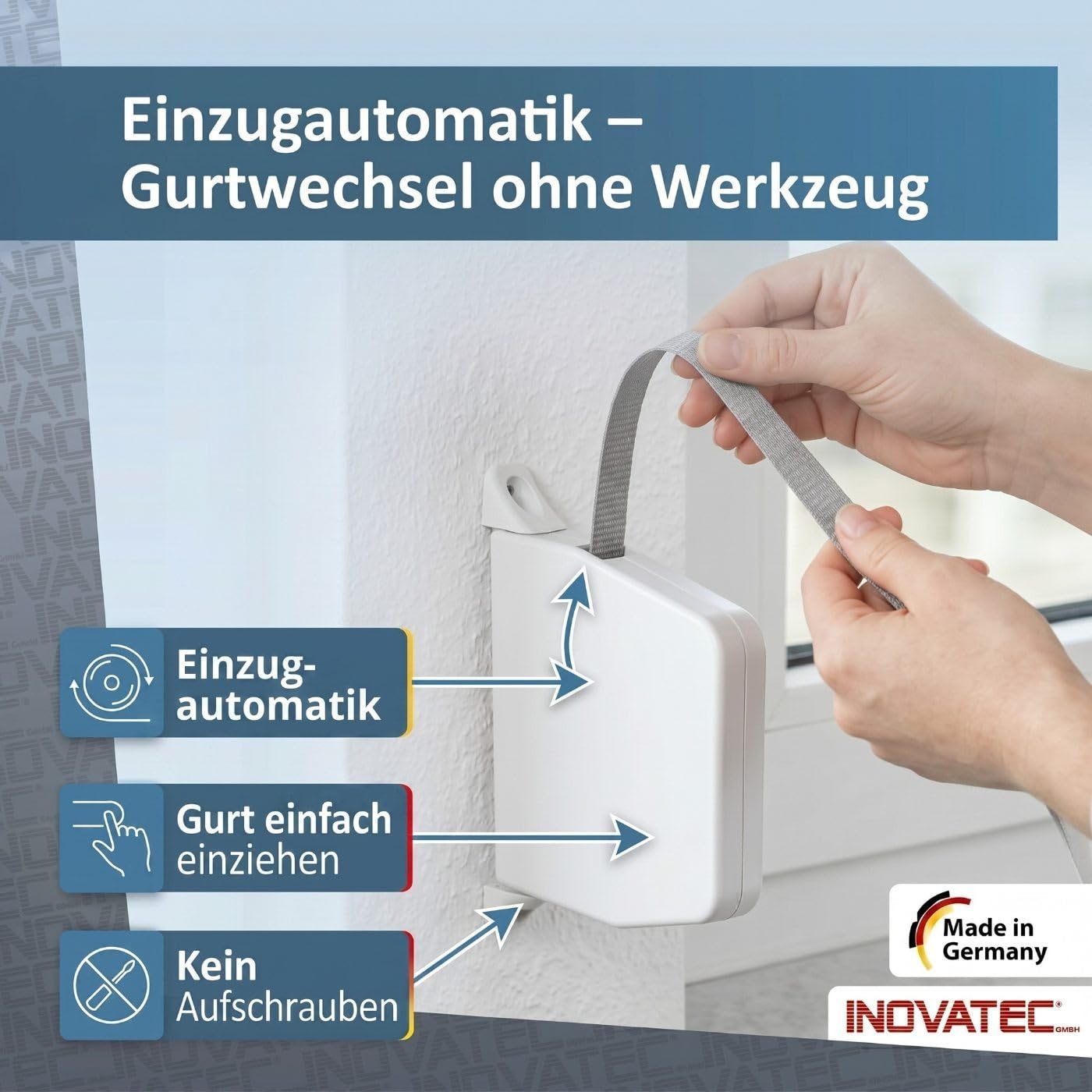 INOVATEC Rollladen Gurtwickler Aufputz Mini inkl. 5m Gurtband – Aufschraubwickler 180° schwenkbar – Einfache Montage für Rolllade, Fenster & Jalousie – Weiß – 5 Stück