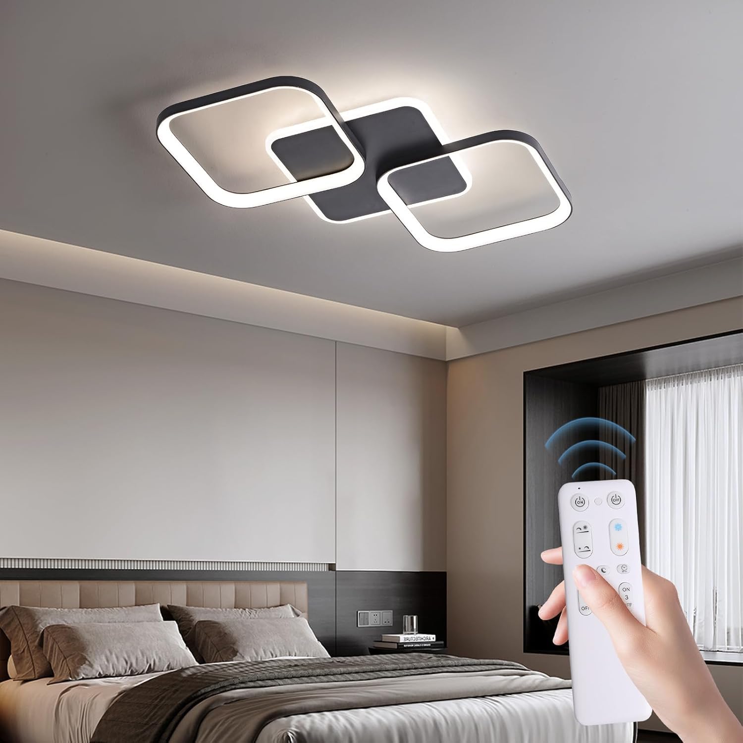 ANTENLICHT LED Deckenleuchte Wohnzimmer 40W 4500LM mit Fernbedienung Stufenlos Dimmbar 2700-6500K, Wohnzimmerlampe mit Memory-Funktion aus Metall für Schlafzimmer Esszimmer Flur Kinderzimmer, Schwarz