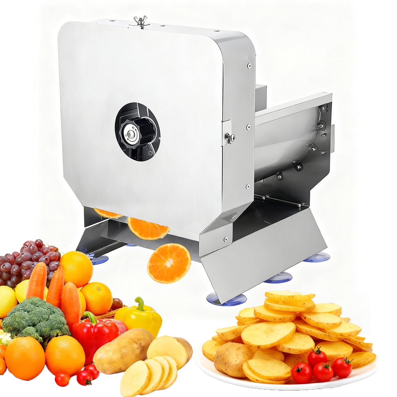 Shumiao Multicolor Heavy-Duty Electric Vegetable Slicing Machine Adjustable Thickness 0-0.4" Commercial Stainless Steel Cutter 220Lbs/H For Tomato Onion Potato Cabbage Lime Orange