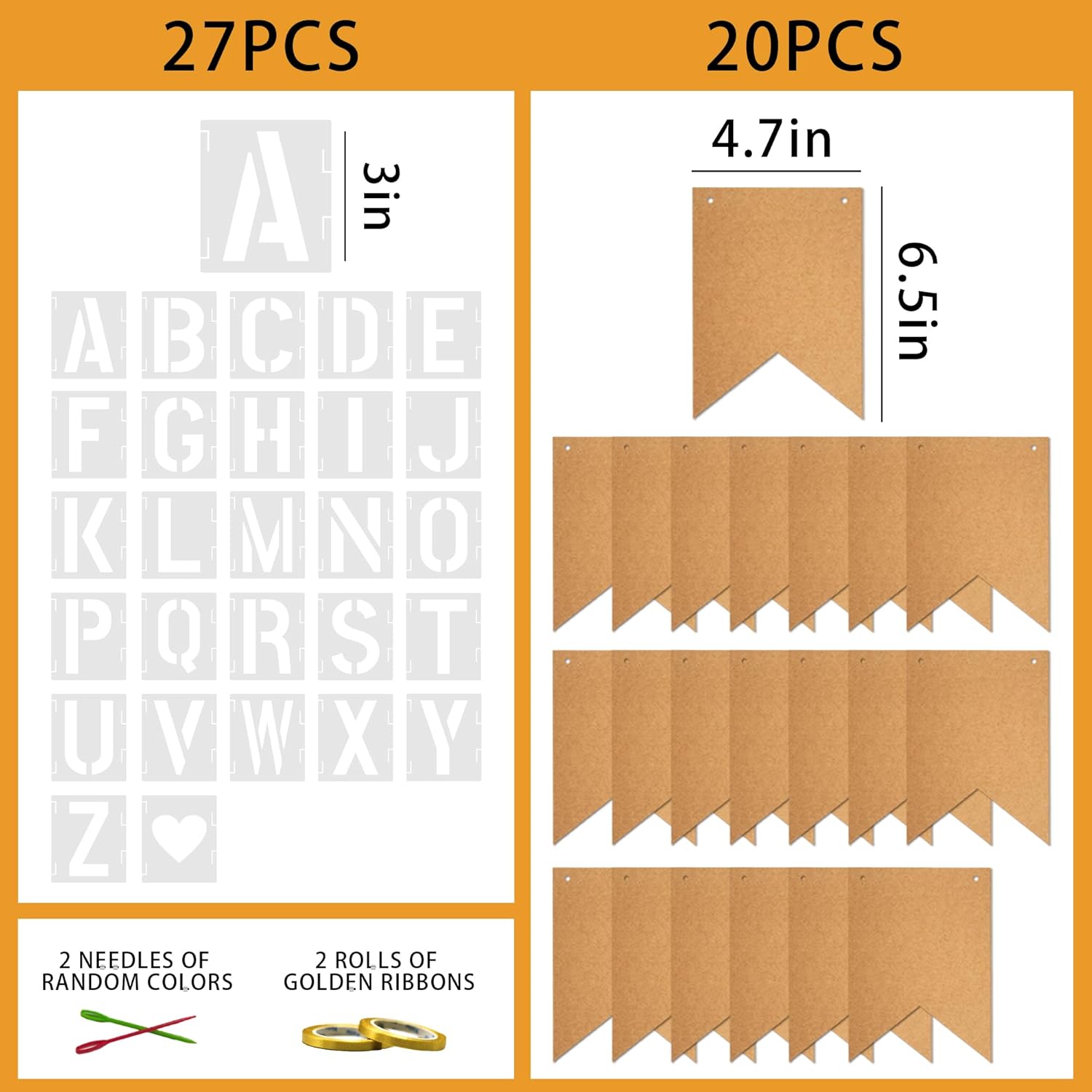 20 PCS DIY Custom Banner Set with Letter Stencils Ribbon, Customizable Party Sign Kit Blank Banner for Events Decoration Brown