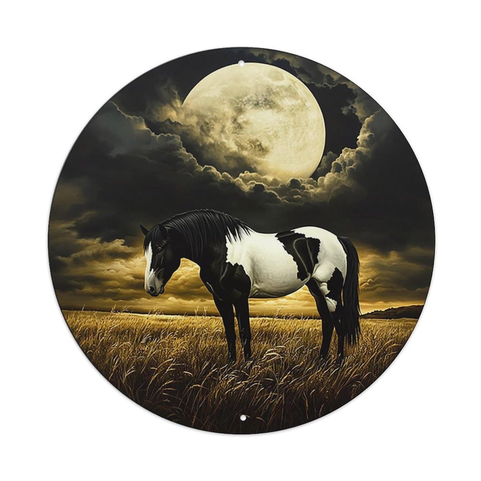 Moonlit Horse In Golden Field Tin Sign Metal Poster Vintage Metal Signs for Home Man Cave Bar Cafe Kitchen laundry room Wall Decorations 8x8 inches