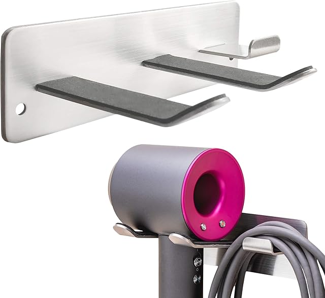 YOUGRIDDA Hair Dryer Holder, Wall Mounted Rack Compatible with All Hair Dryer, Space Organizer for Bathroom/Bedroom/Washroom/Barbershop, 304 Stainless Steel (Silver)