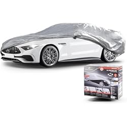 Funda Protectora Coche Exterior WALSER Funda de Coche All Weather Light tamaño L Gris Claro, Impermeable para el Coche, a Prueba de Polvo, fijación de la Correa Reforzada