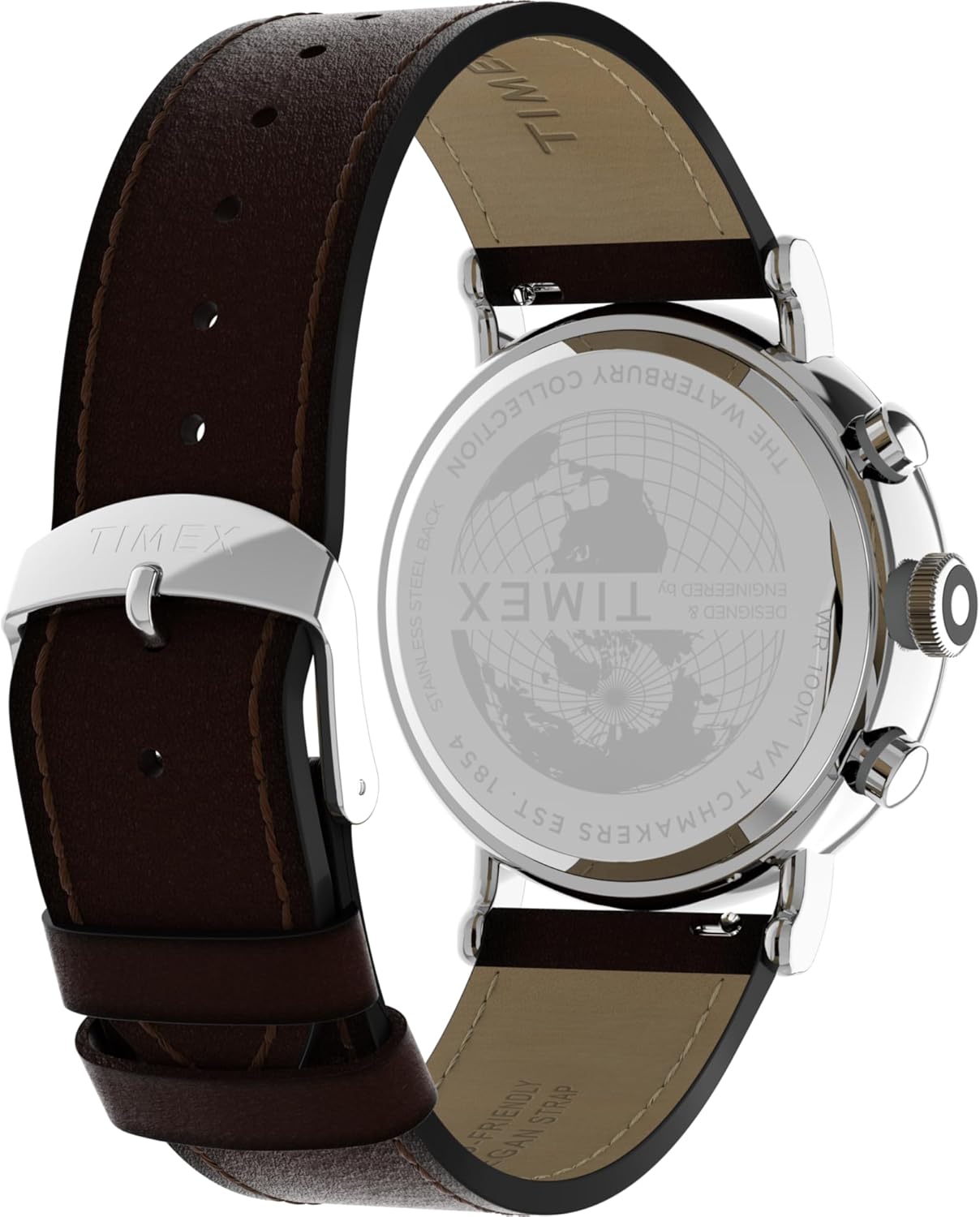 Timex Men's Waterbury Standard 43mm Watch - Brown Strap Rose Gold-Tone Dial Silver-Tone Case