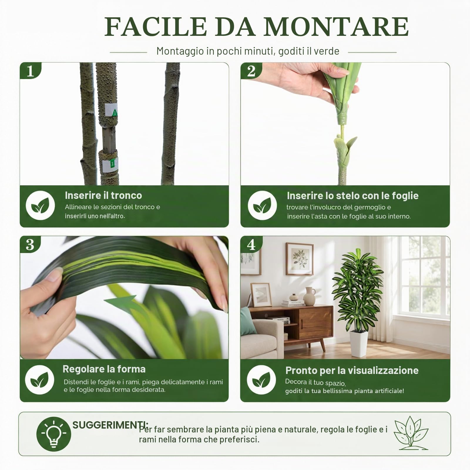 Dracaena Artificiale per Interni 150cm Albero Finto con Fioriera Bianca Alta, Pianta Finta Alta in Vaso, Pianta di Seta Artificiale per la Decorazione Della Casa, Ufficio, Soggiorno, Veranda, Patio