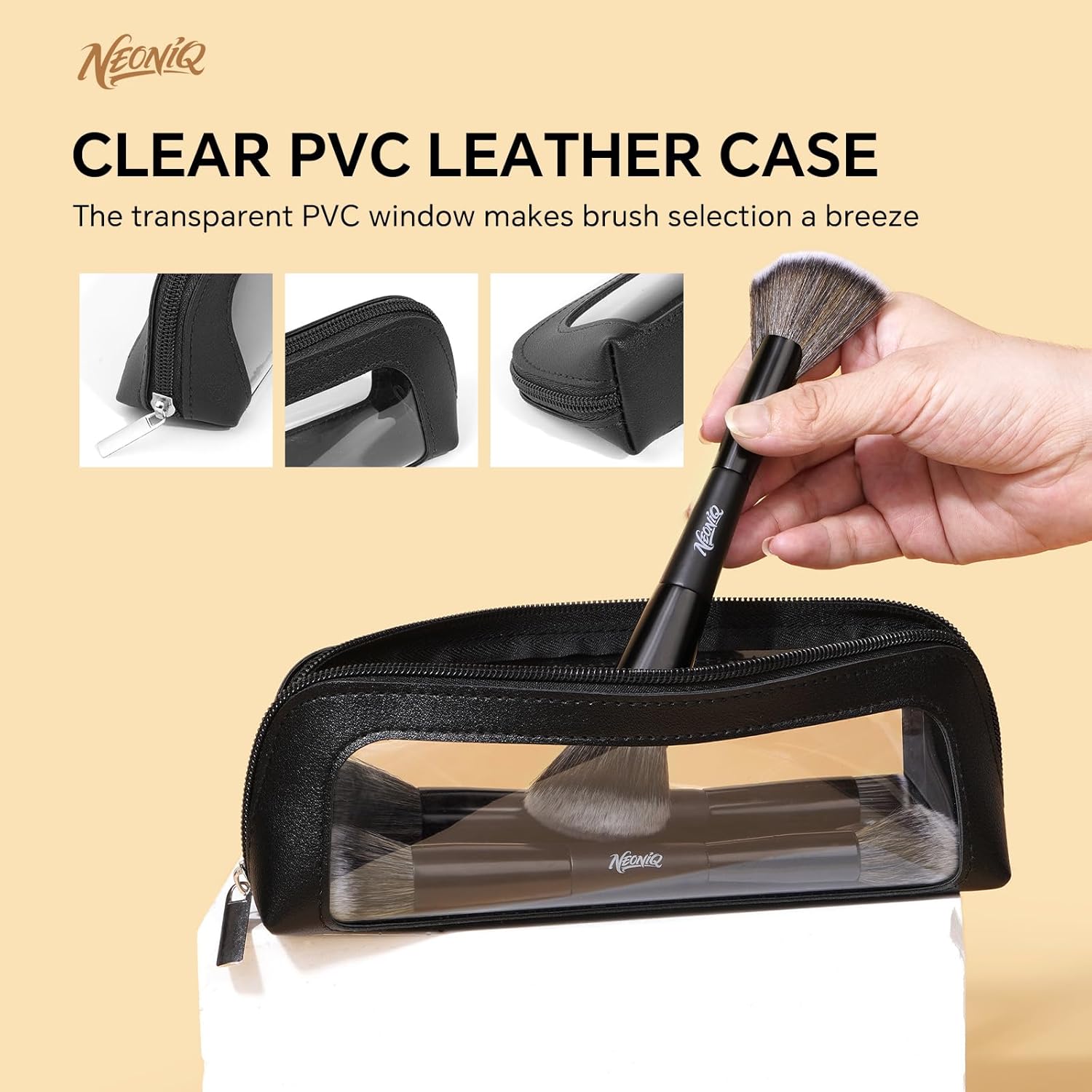 NEONIQ 10 PCS Foundation Contour Conceal Brush Set With Bag, Makeup Brushes, Double-End Multi-functional Brushes for Foundation Powder Blush Eyeliner Eyeshadows, Professional Face Brush Set(Black) - Image 8