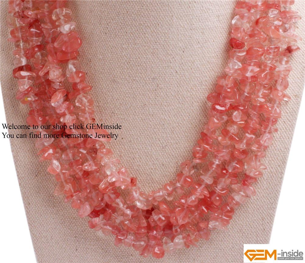GEM-Inside Gemstone Necklace Watermelon Quartz Freeform Chips Charm Fashion Bohemia Statement Hyperbole Bib Stand String Beaded Necklace Crystal Unisex 18-21 Inches