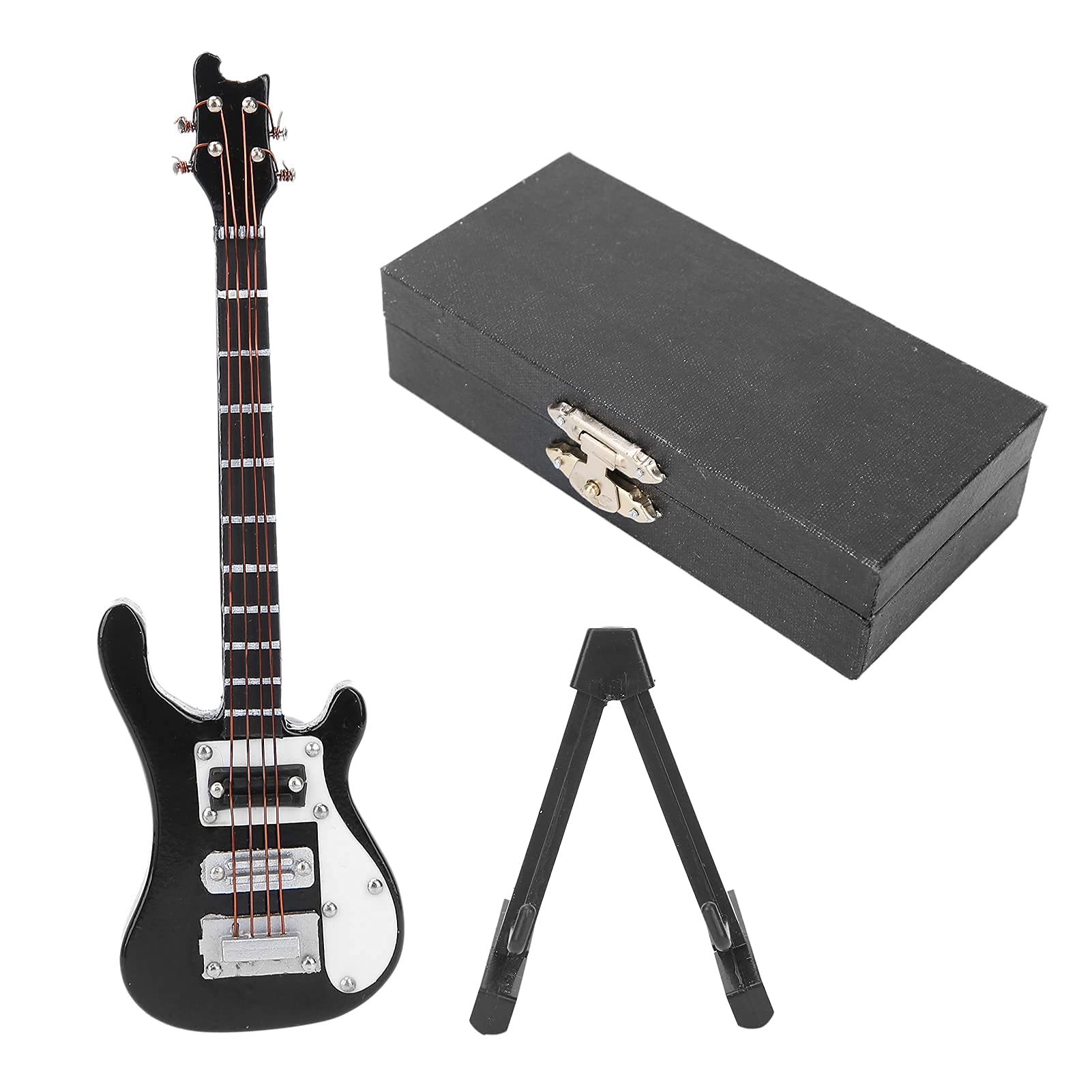 Wooden Miniature Electric Guitar with Stand and Case, Mini Guitar Model Miniature Guitar Ornament for Home Miniature Dollhouse (Black)