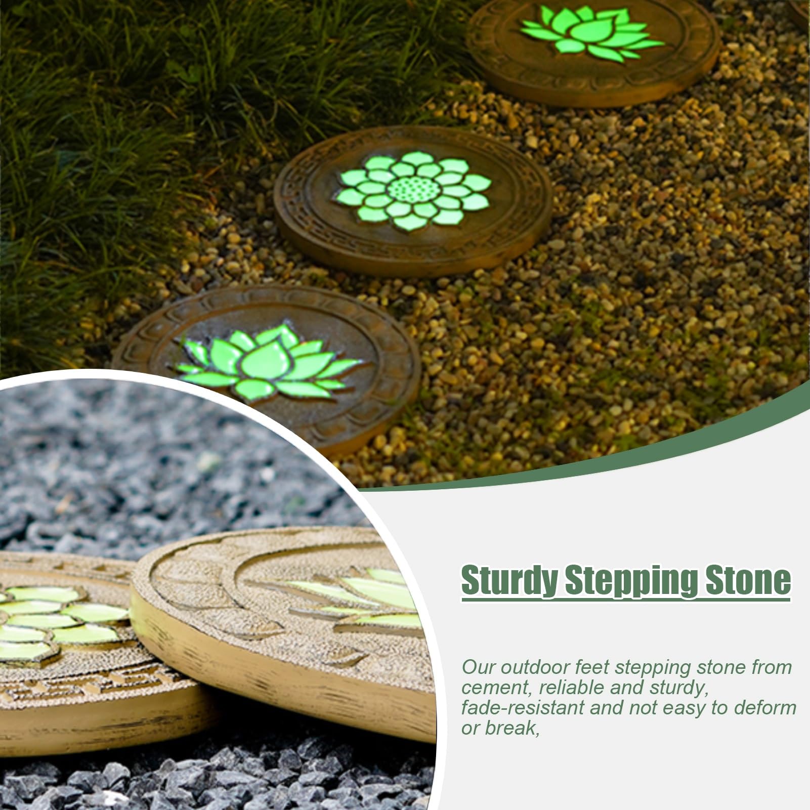 Trittsteine,Gartengestaltung Trittstein, Stepping Stones,Stepping Garden Stones,Luminous, Pathway Landscaping Pavers with Lotus Pattern, Oriental Style