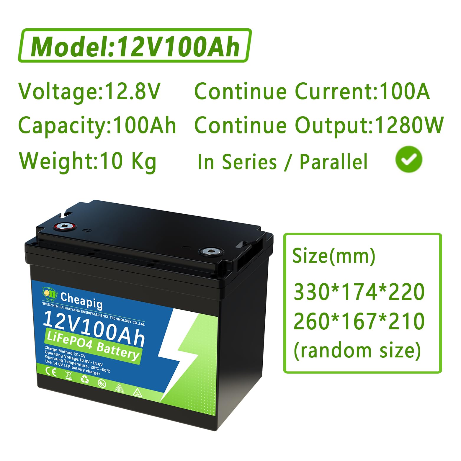 Batterie lithium 12 V 100 Ah Lifepo4 avec 100 A BMS