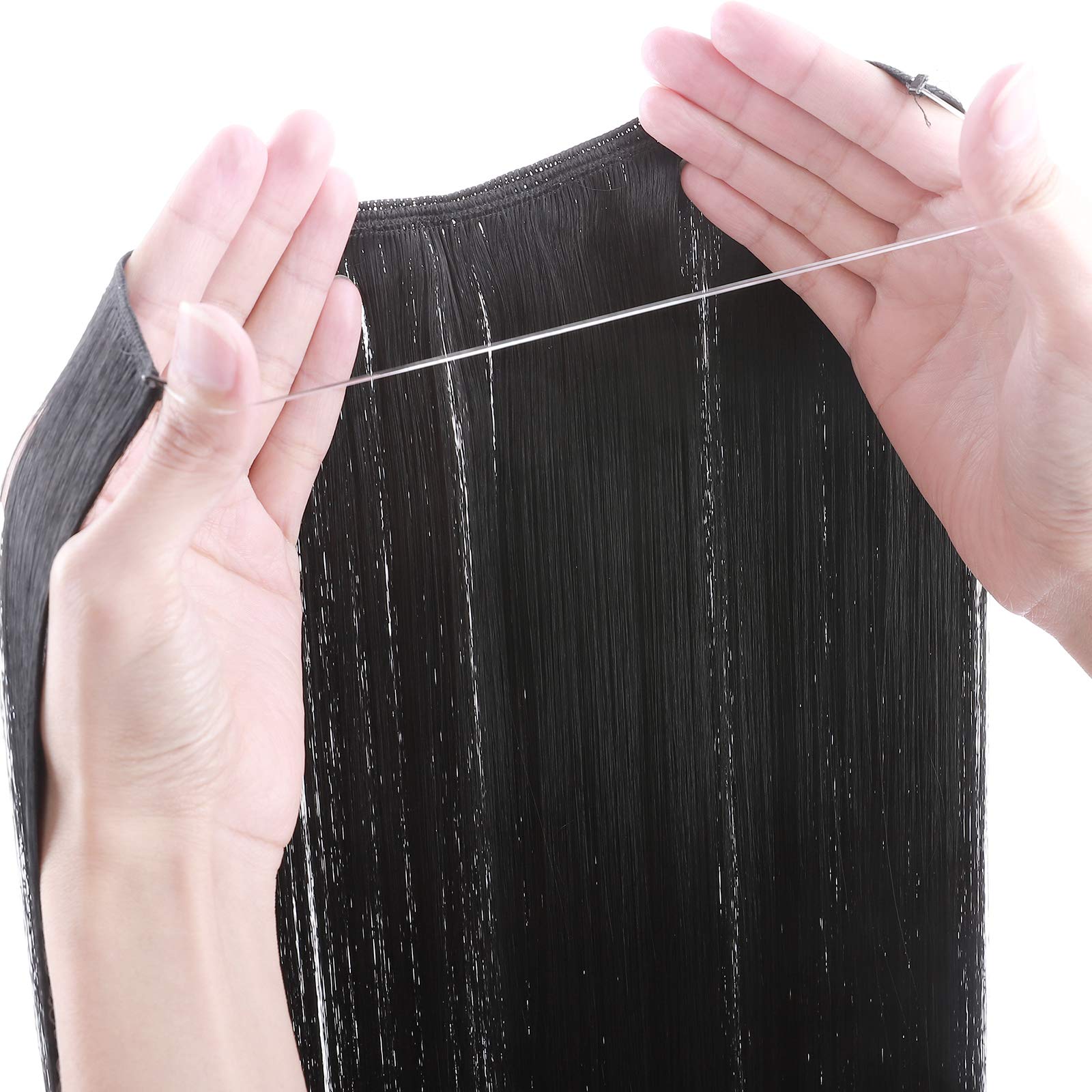 SEGO Extension Capelli Invisibili con Filo Fascia Unica No Clip Lisci 60cm 120g - Nero Intenso
