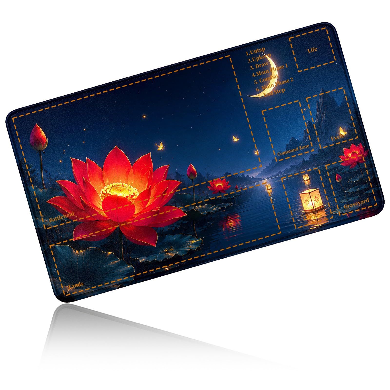 Dikoer for MTG/TCG Playmat w/Zones Commander Deck Gaming Mat, Red Lotus — image 1