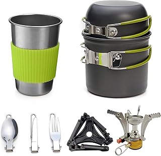 Camping Cookware Set, Camping Stove Folding Spork Cooking Pots, with Fork Spoon Kits for Outdoor Picnic Camping Hiking Bac...