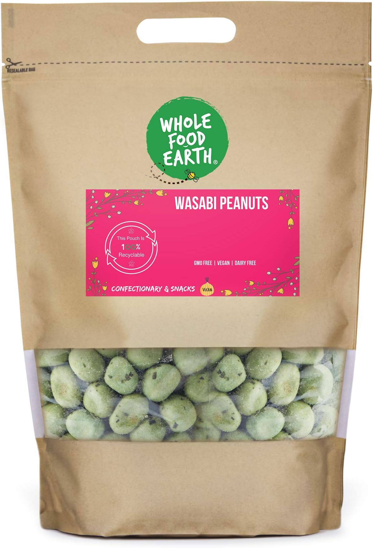Wholefood Earth Wasabi Peanuts 250 g | GMO Free | High Fibre