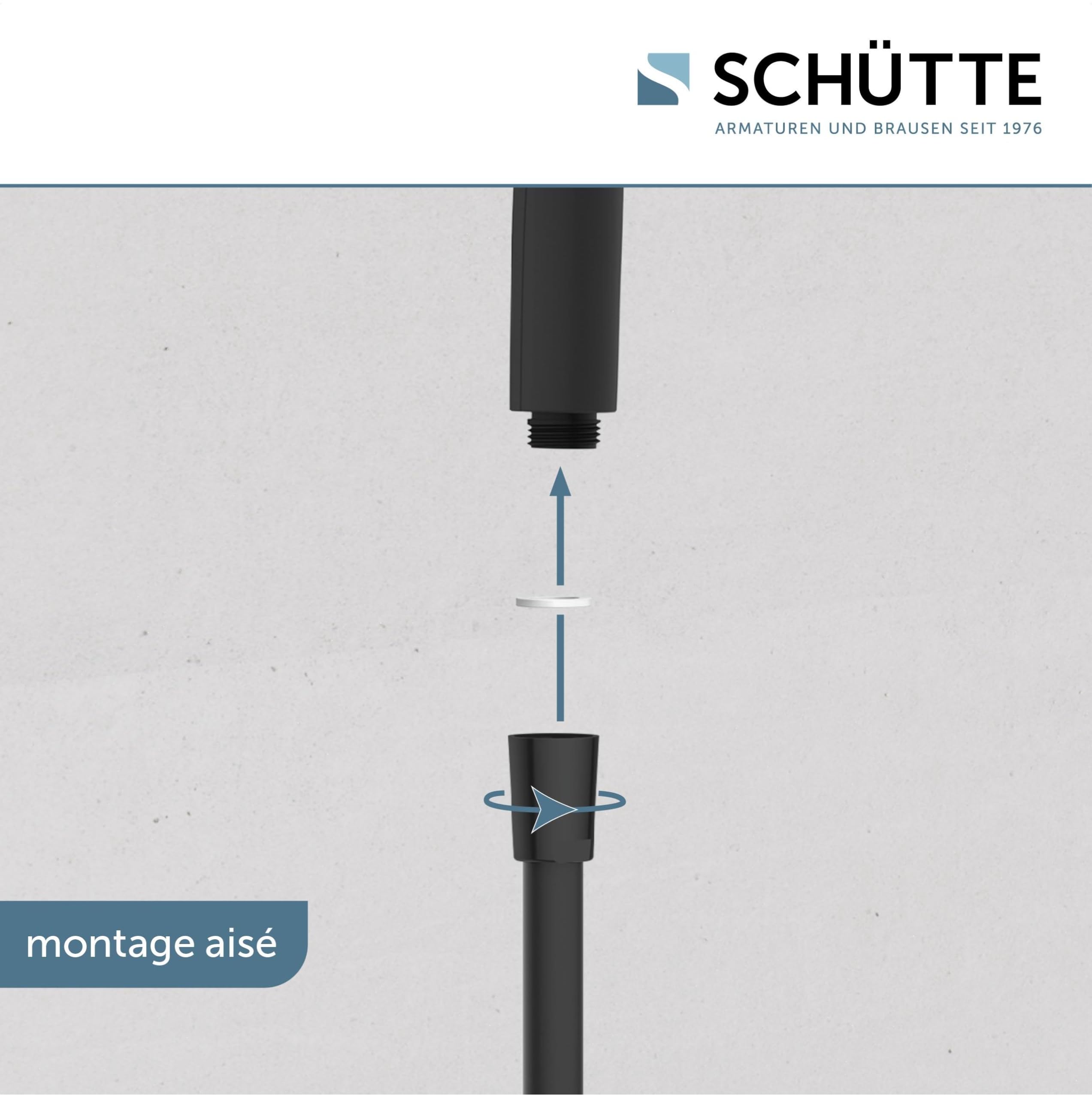 SCHÜTTE RAVEN Barre de Douche et Douchette à Main, Pommeau Avec 3 Positions de Réglage, Kit Avec Colonne, Panneau et Tuyau en Noir