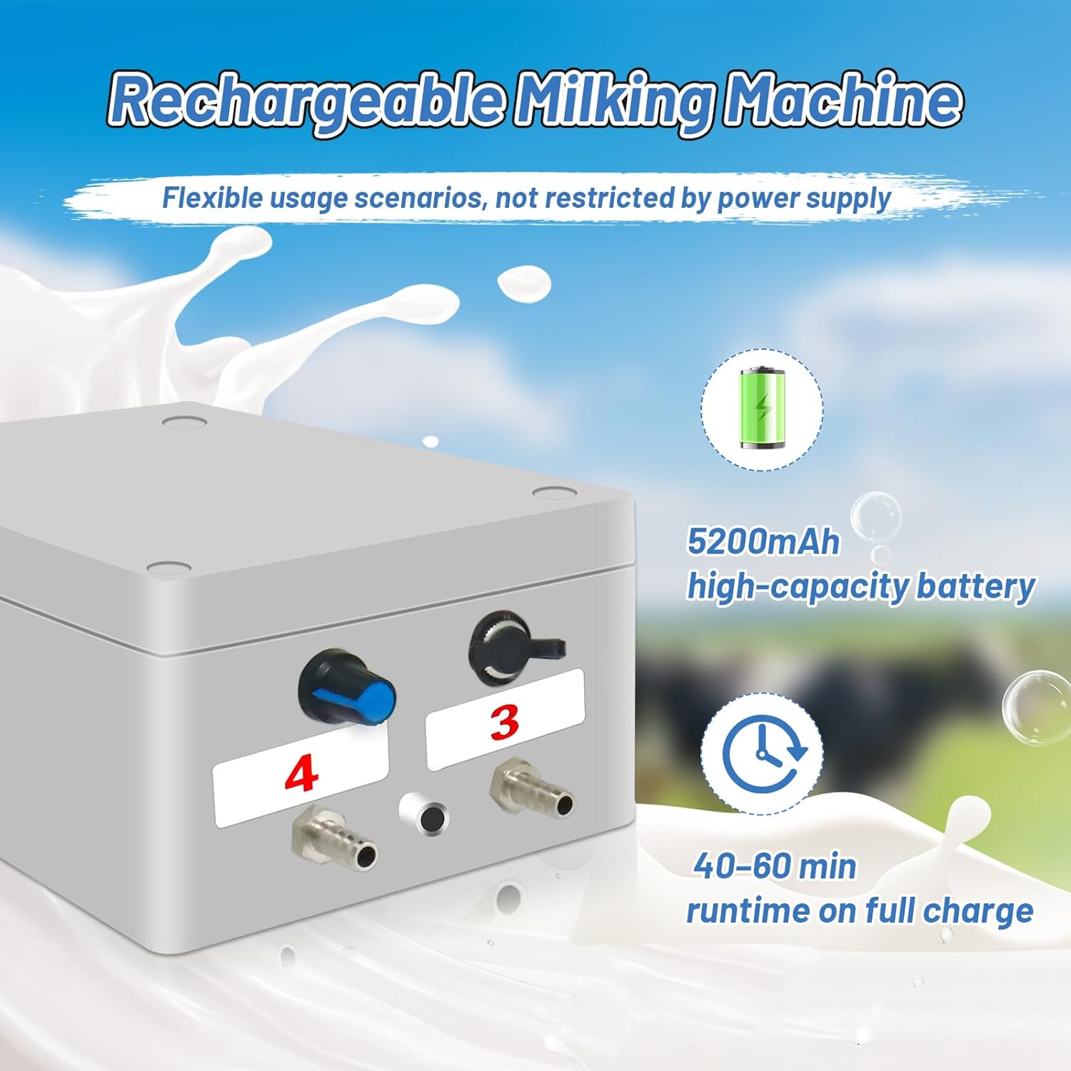 2 in1 Cow and Goat Milking Machine, 10 L Goat Milker Machine, Rechargeable Cow Milker Machine with Portable Vacuum Pump, Check Valve Design with Food-Grade Silicone Hose