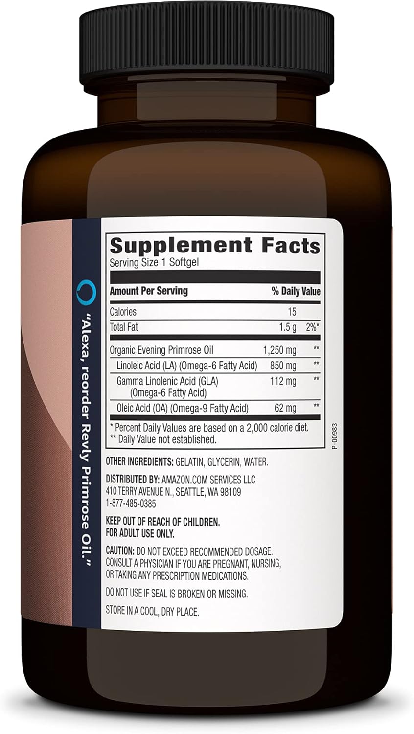  Brand - Revly Cold-pressed Evening Primrose Oil, 1250 mg, 120 Softgels, 4 Month Supply, Satisfaction Guaranteed : Health & Household