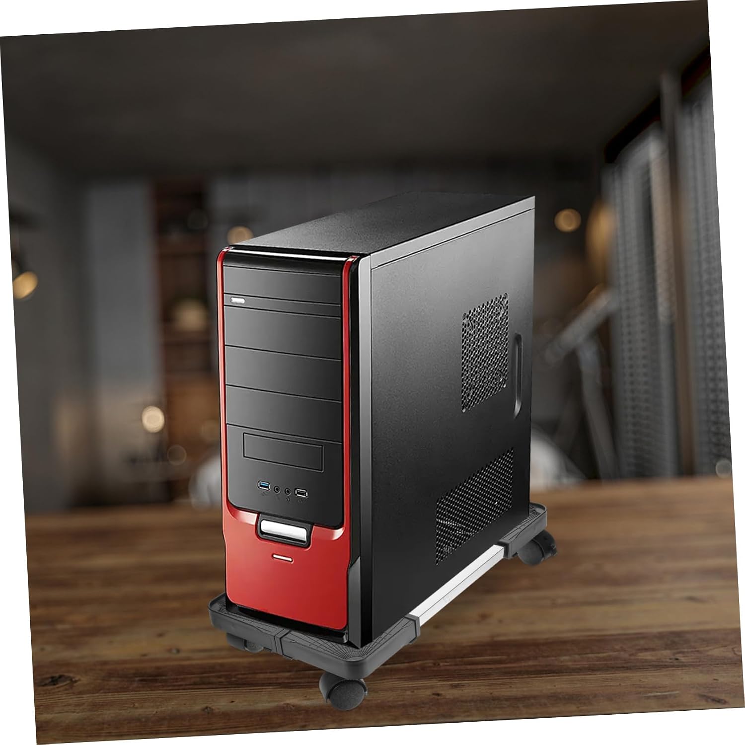 Mobile Computer Tower Stand with Casters High-Grade PP and Stainless Steel Desktop PC Holder Ventilated Floor Cart for Enhanced Heat Dissipation and Easy Movement for Home Office