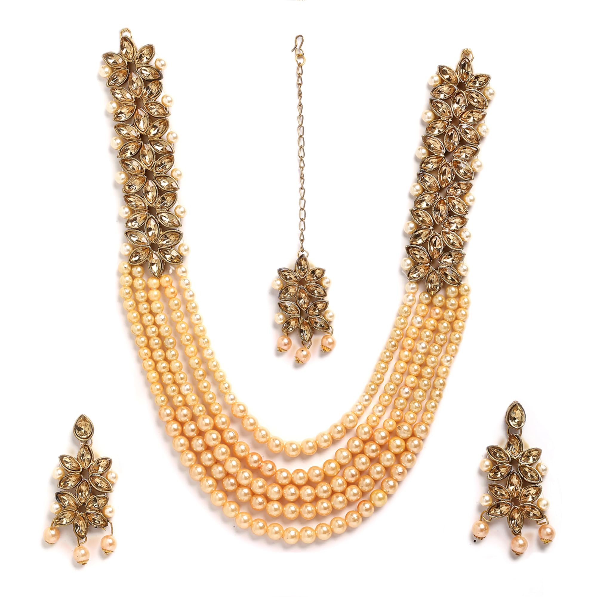ZENEME Traditional Pearl Kundan Long Multi Layer Necklace Set for Women (LCT) (B097RMGCBG) Amazon Price History, Amazon Price Tracker