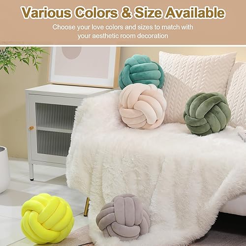 Miniatura 2 de Bola de almohada de nudo, cojín redondo suave para el hogar, almohada decorativa para el hogar, almohada de felpa anudada hecha a mano para