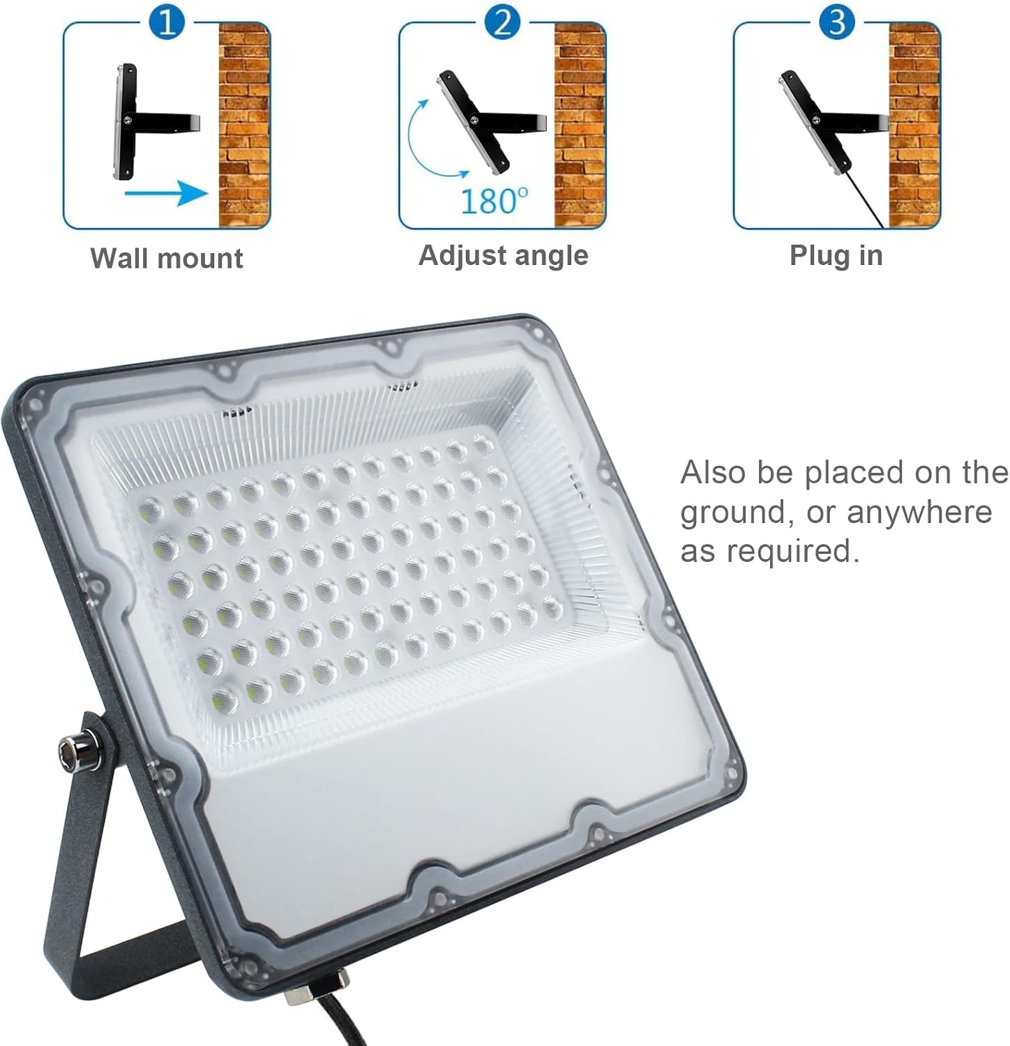 2 Pack 60W Led Outdoor Flood Light, Exterior Flood Lights, Plug in Flood Light, for Yard, Stadium, Playground, Lawn,Garden, Garages,Basketball Court
