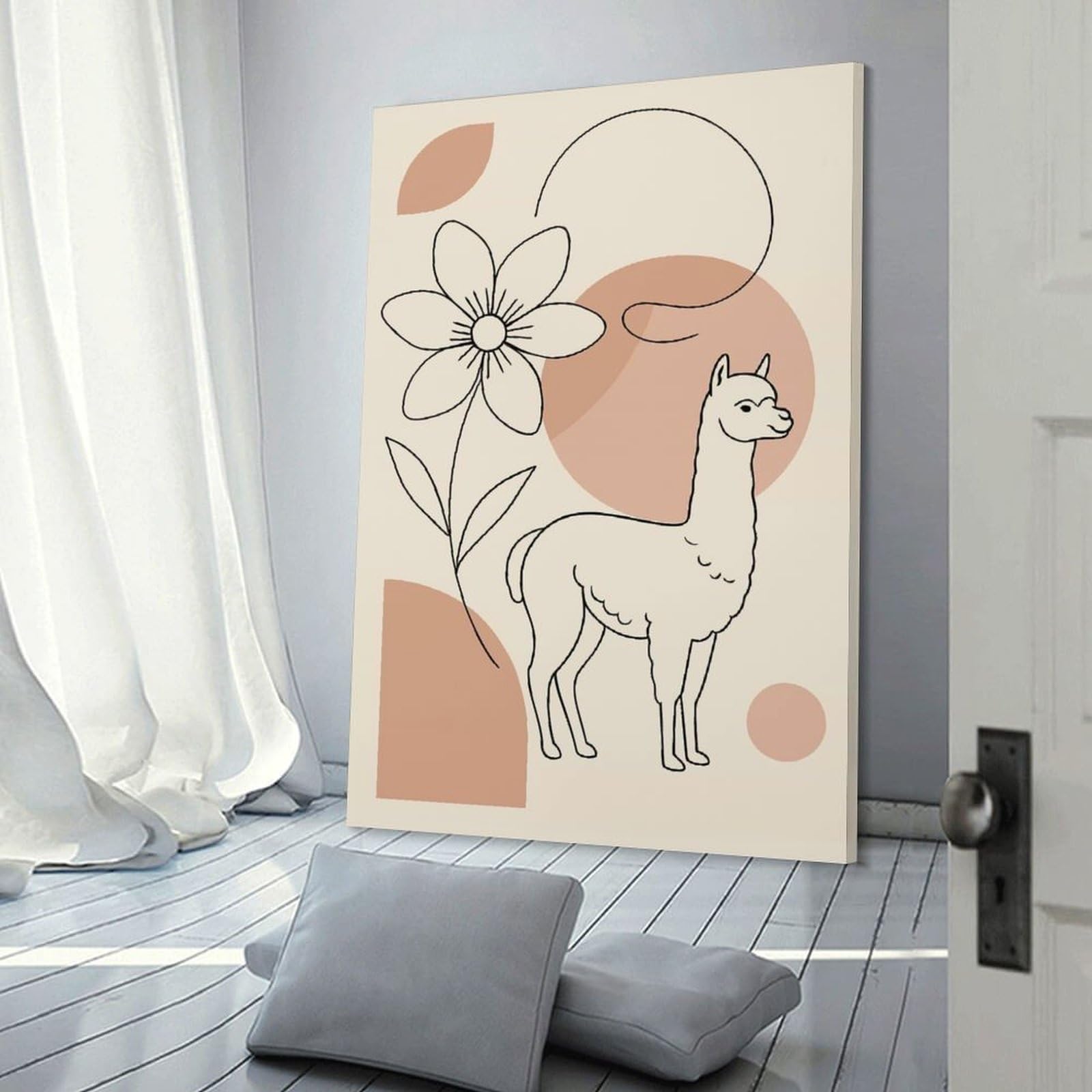 Junmoney Minimalist Llama And Flower Line Art Room Decor Wall Art 20x30inch(50x75cm), for Entrance Spaces, Stair Walls Or Halls, A Neat Decor Update for Hallways