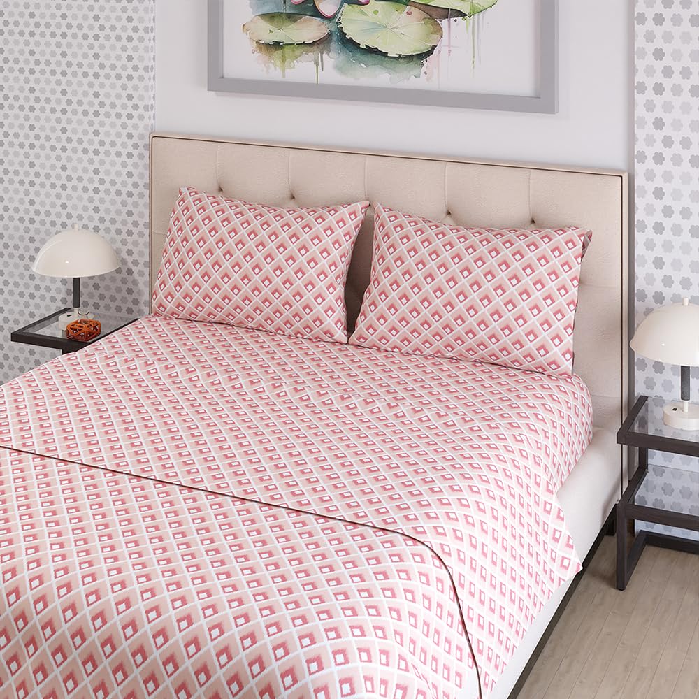Queen Size Striped Bedsheet Set - Blue & Red -9
