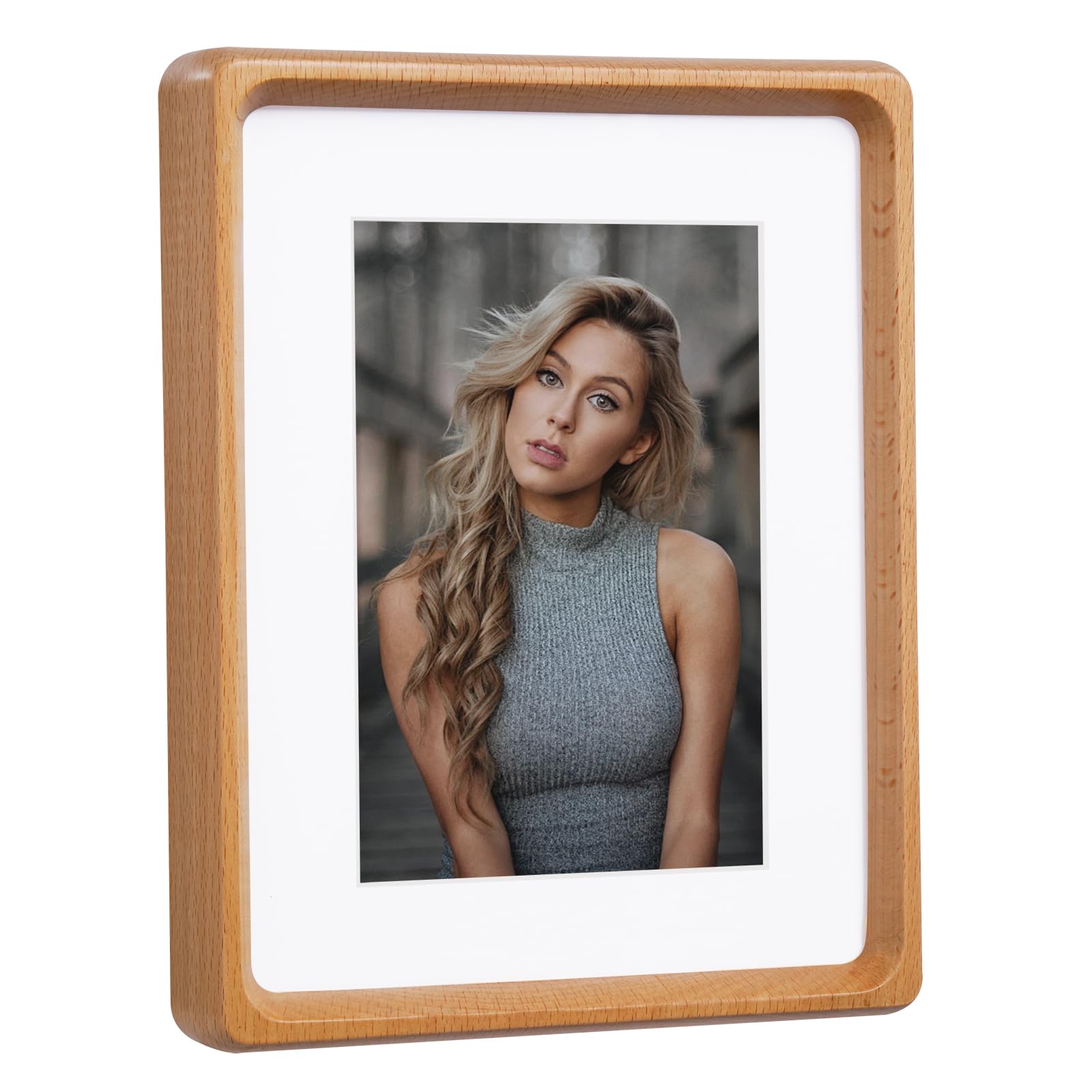 Marco de Fotos de Madera 15x20 cm, Portafotos 6x8 pulgadas, con paspartú para Fotos de 4x6 pulgadas (10x15cm), Montado en Mesa o Pared (Madera de Haya)