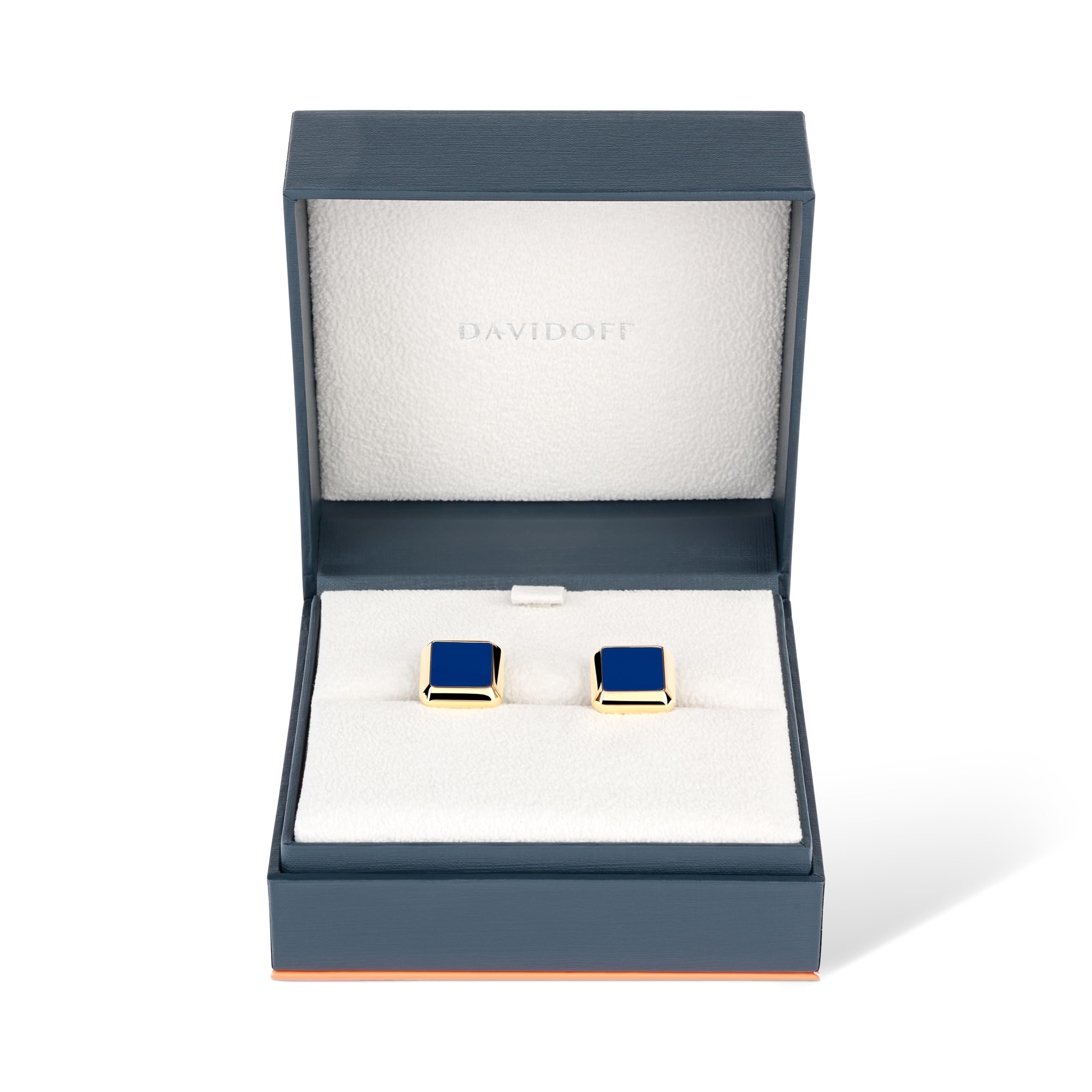 DAVIDOFF ESSENTIALS Cufflinks - Gemelos de oro cuadrados para hombre - gemelos para camisas chapados en oro con detalle lacado en azul oscuro – accesorios de hombre para bodas y eventos de etiqueta
