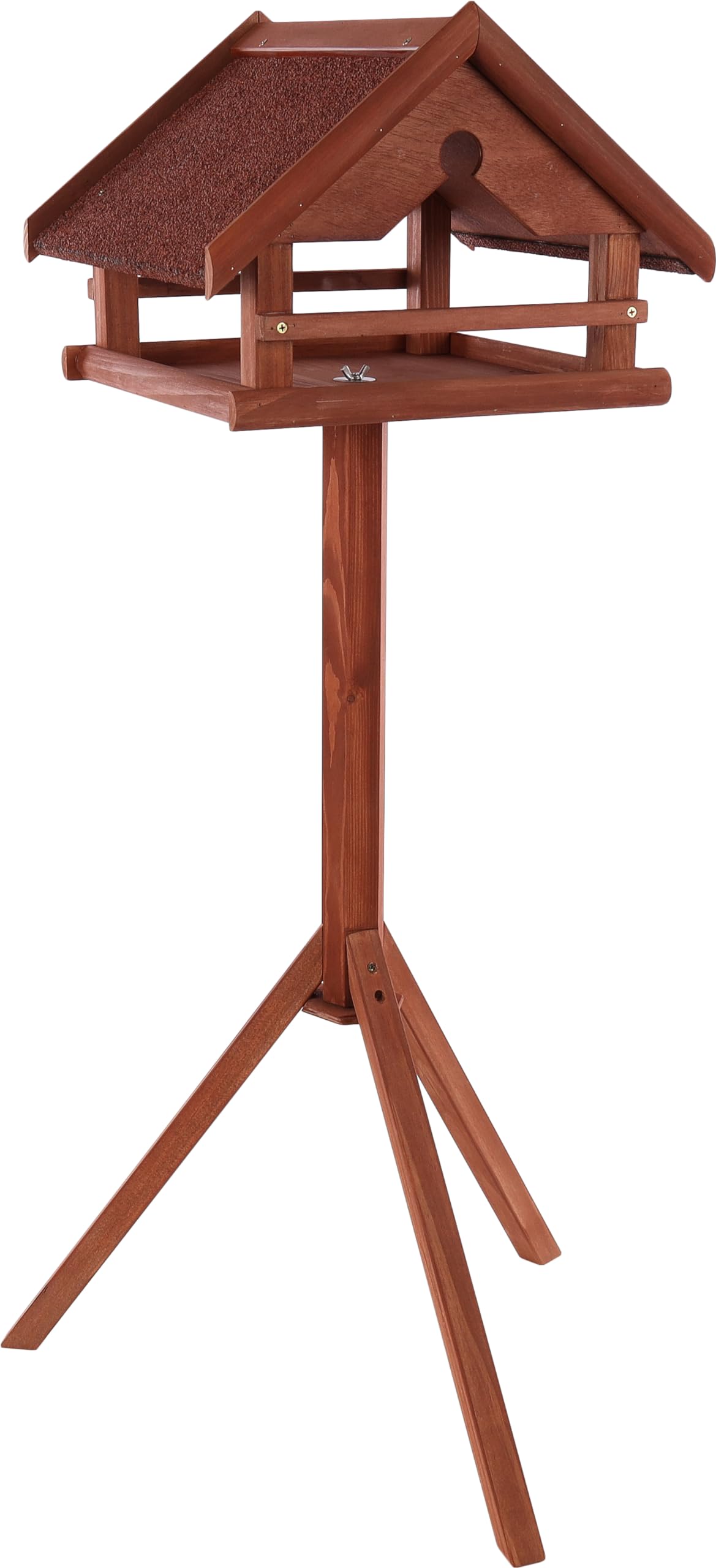 Comedero pájaros Exterior Hafnir – con Soporte de Madera – Estilo clásico con tejado bituminoso – 42x40.5x119cm