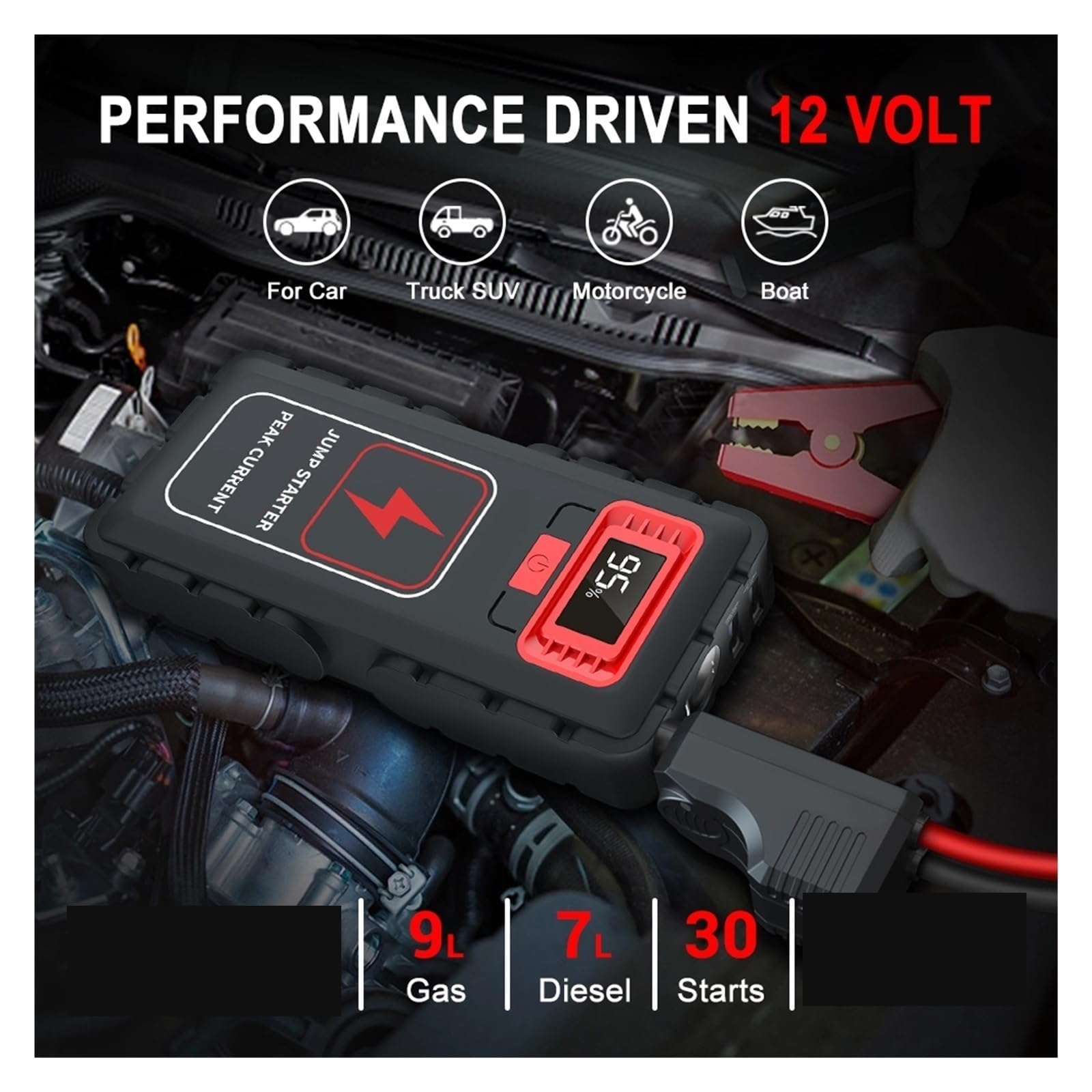 Arrancador de Coche de 1000 A y 10 000 mAh, Cargador de batería de Emergencia, Dispositivo de Arranque con Pantalla Digital.