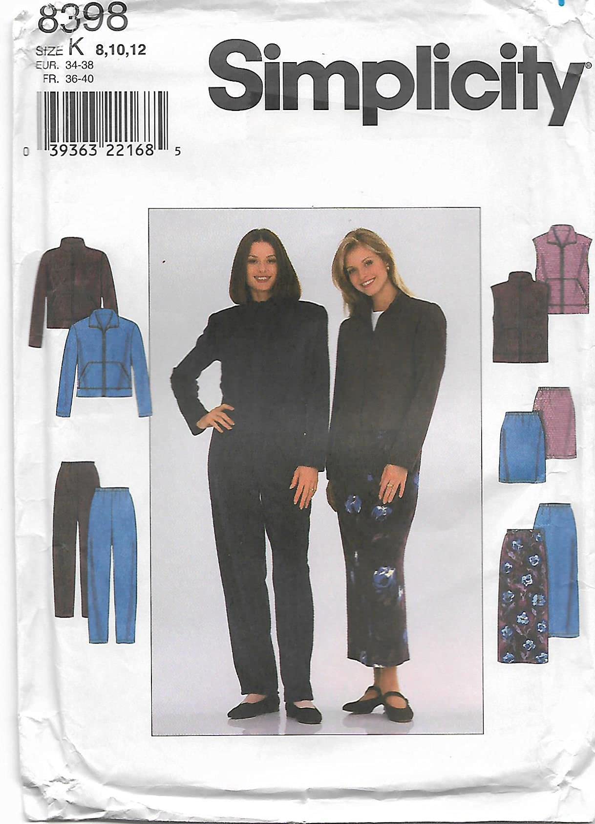 Patron Simplicity 8398 pour veste, gilet, jupe et pantalon femmes, tailles 34 à 40