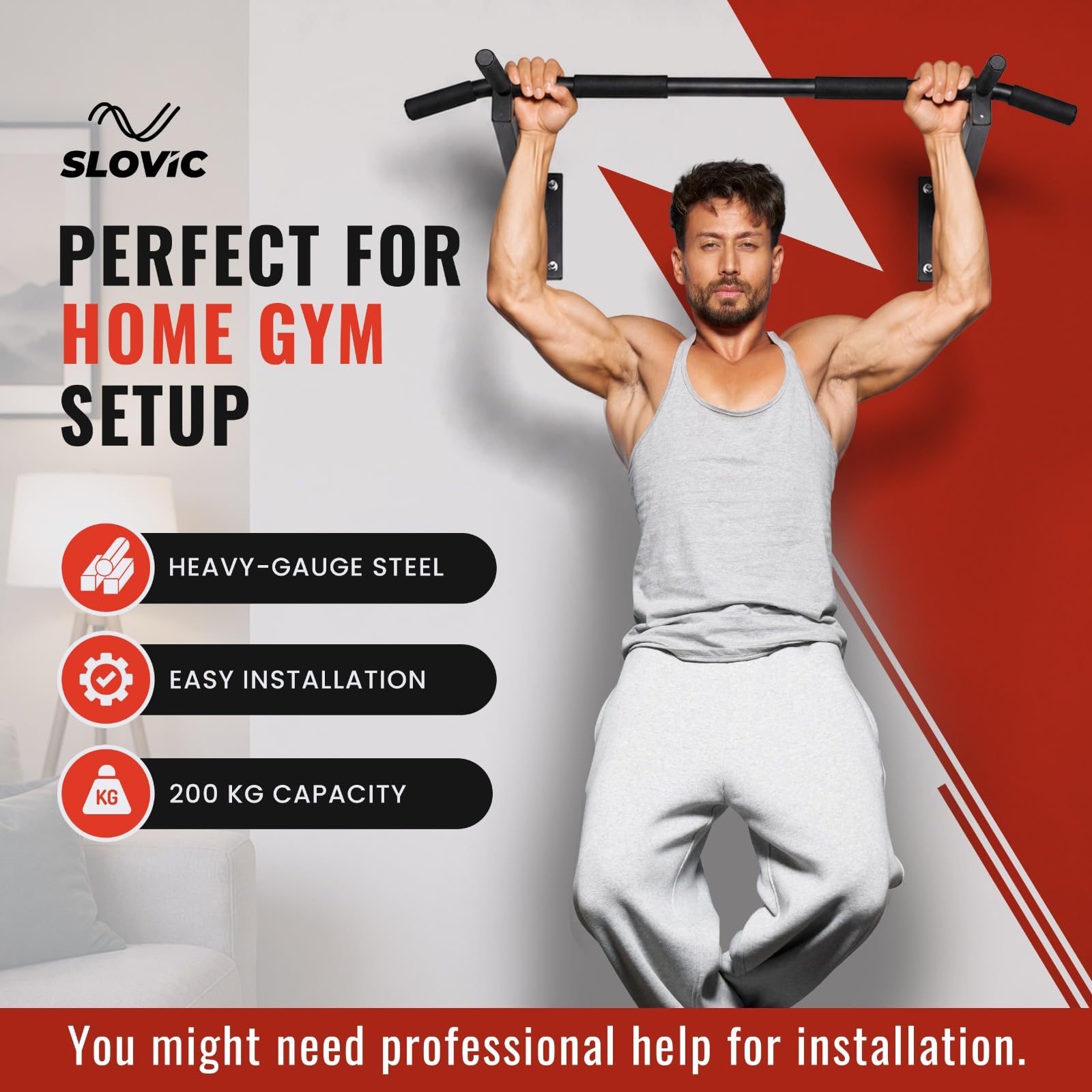 Slovic Pull Up Bar - Wall Mounted for Home Workouts -2 Slovic Pull Up Bar - Wall Mounted for Home Workouts -2