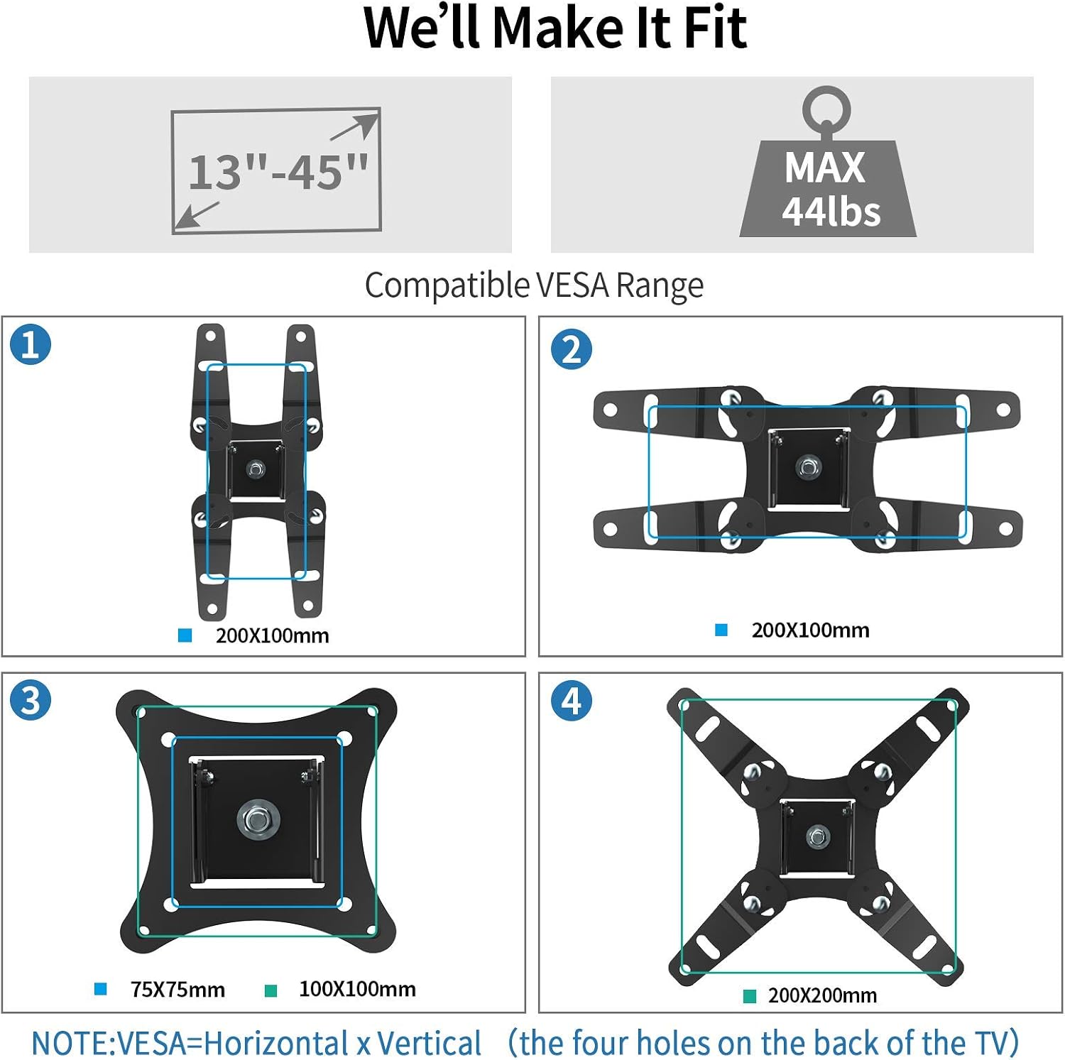 Discount 90% Fozimoa TV Monitor Wall Mount Bracket Swivels Tilts Rotation for Most 13-45 Inch LED LCD Flat Curved Screen TVs & Monitors, Max vesa 200x200mm up to 44lbs